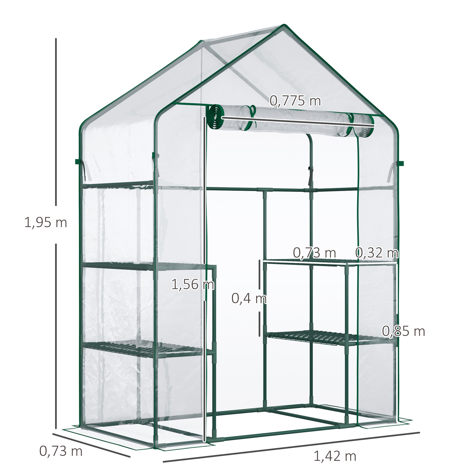 Estufa de Jardim com 4 Prateleiras 142x73x195 cm - Verde e Transparente