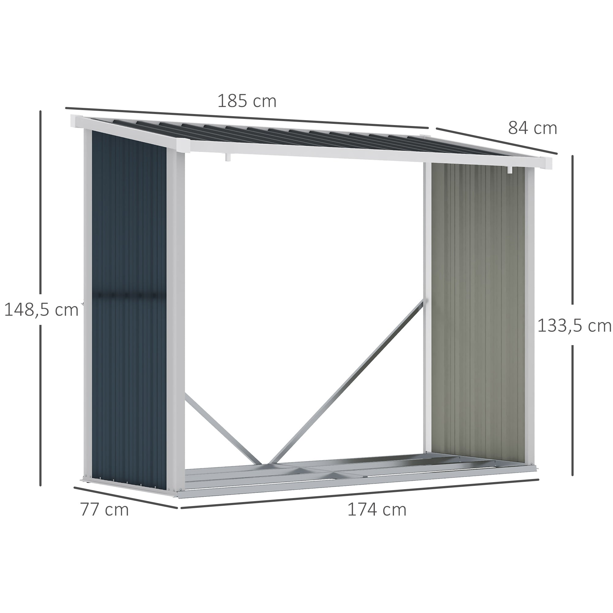 Abrigo de Armazenamento de Lenhas Cinzento 185x84x148.5 cm