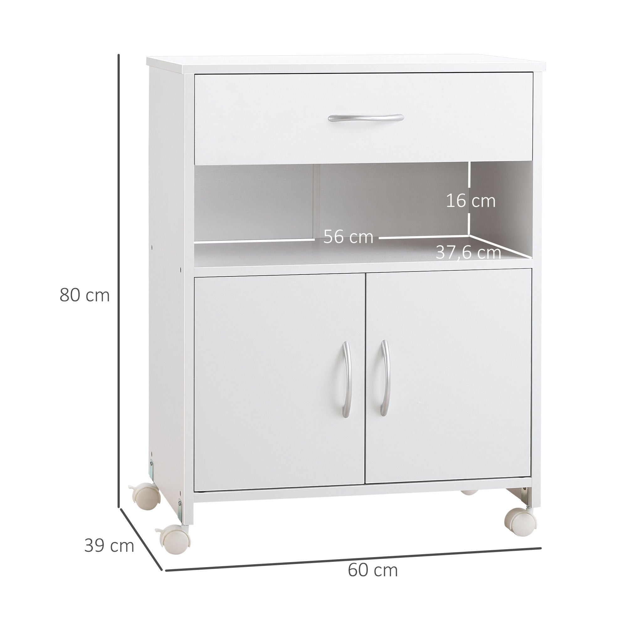 Armário para Impressora Móvel com Gaveta e 2 Portas 60x39x80cm Branco