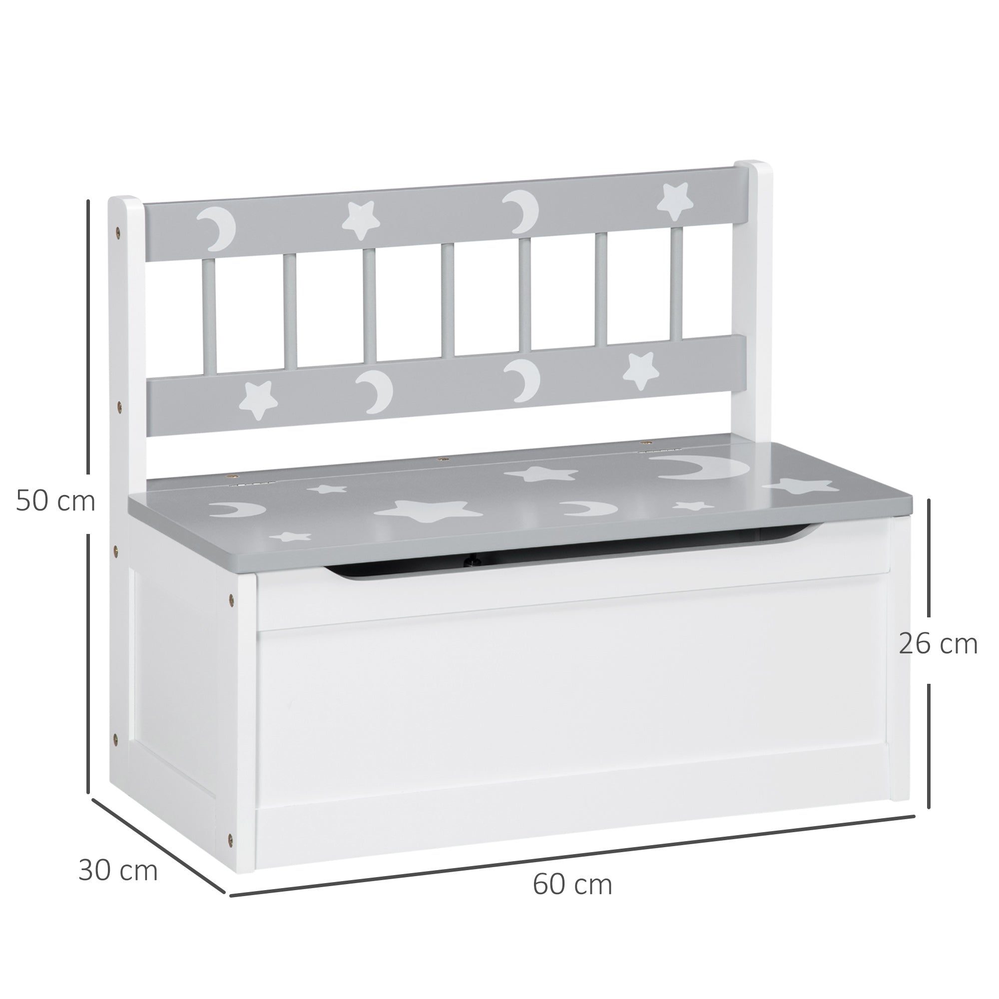 Baú Infantil 2 em 1 Organizador de Brinquedos 60x30x50cm Branco e Cinza