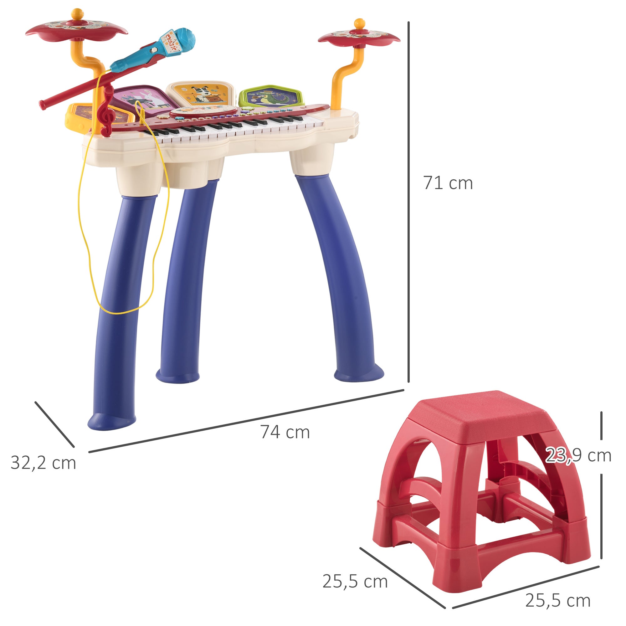 Piano Eletrónico Infantil 32 Teclas Multicor 74x32,2x71 cm