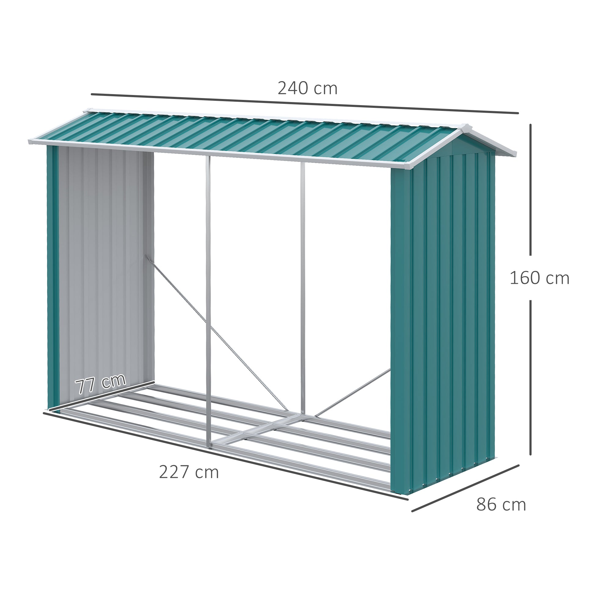 Abrigo de Lenha Verde 240x86x160 cm - Estrutura de Aço Galvanizado