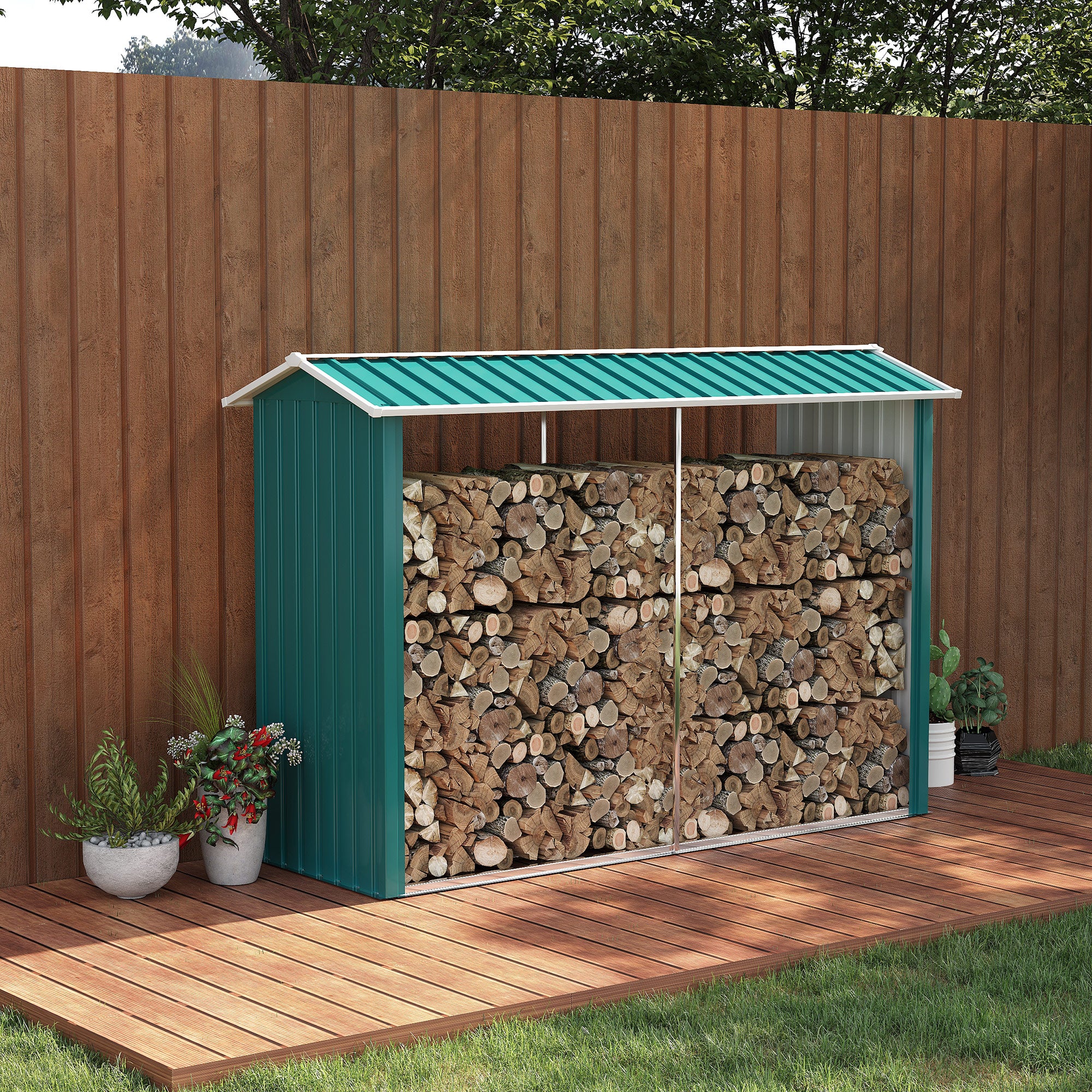 Abrigo de Lenha Verde 240x86x160 cm - Estrutura de Aço Galvanizado