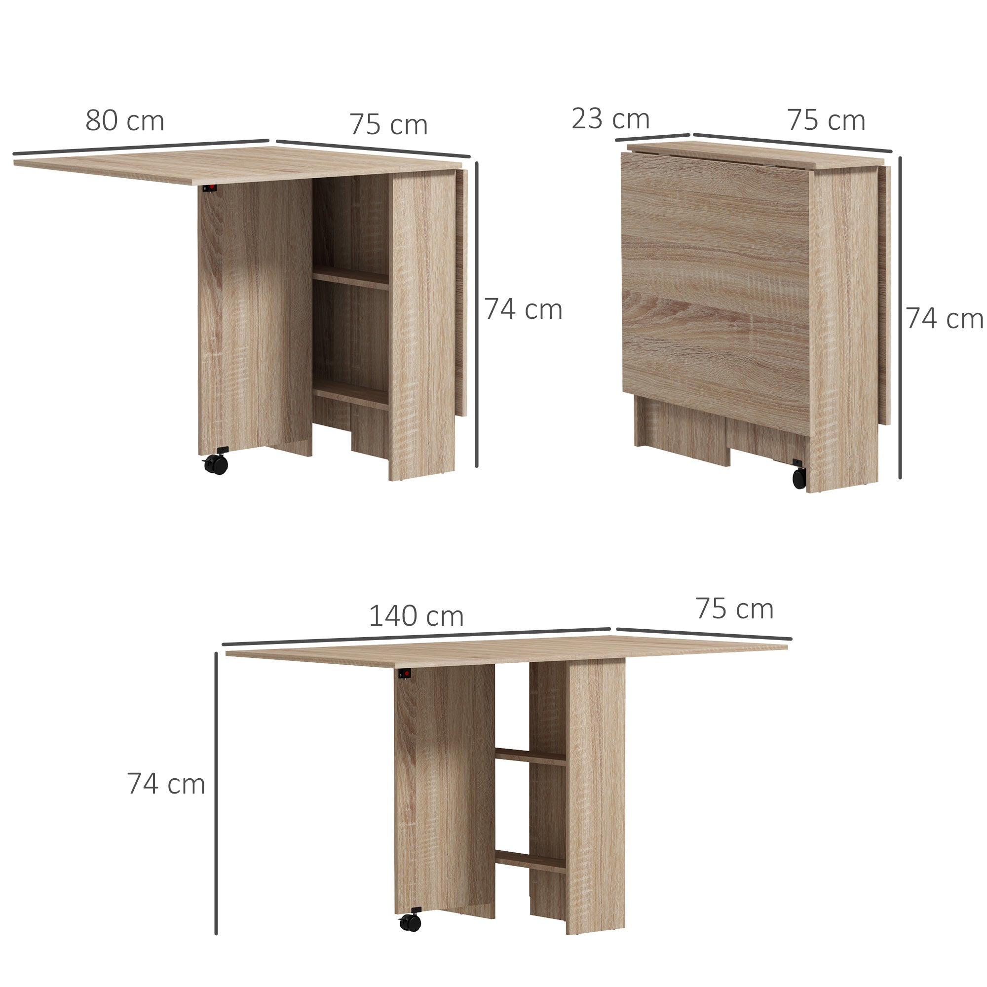 Mesa de Sala de Jantar Dobrável 75x140x74 cm - Cor de Madeira Natural