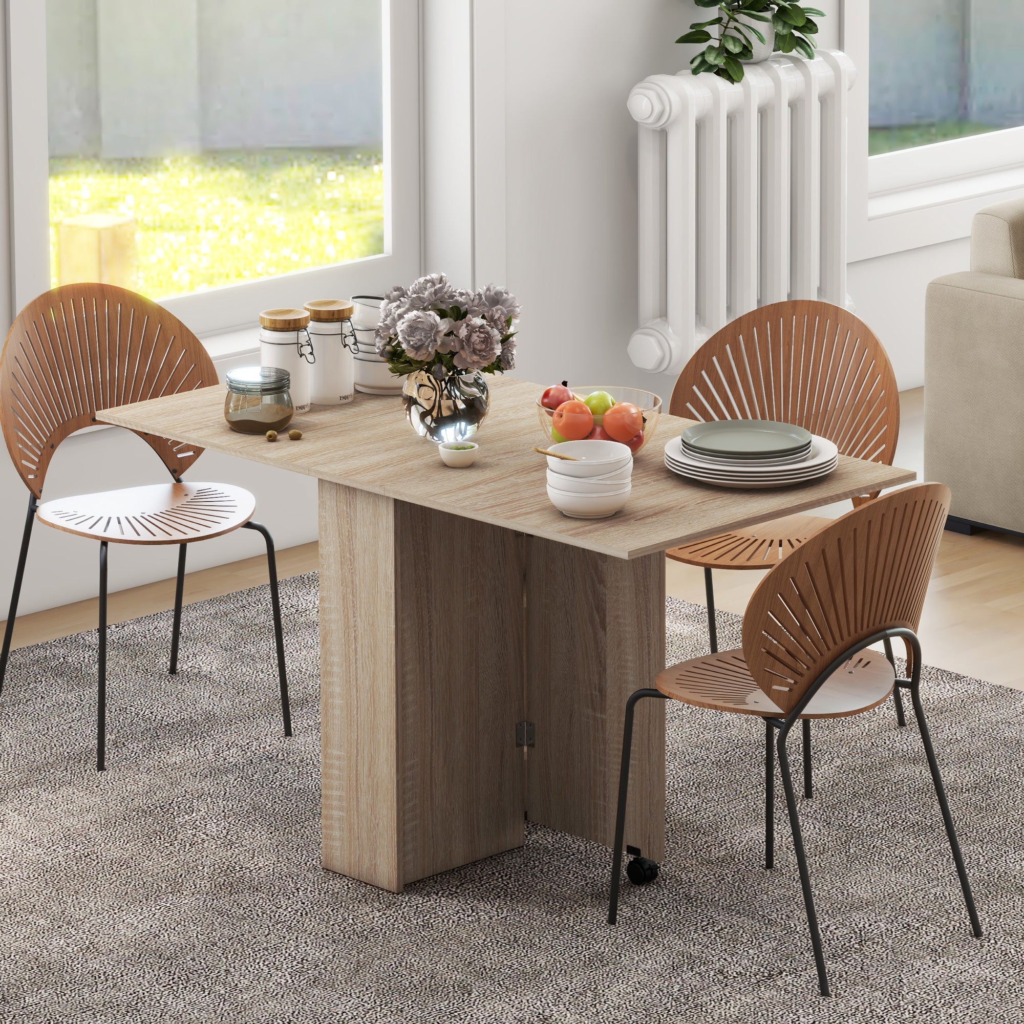 Mesa de Sala de Jantar Dobrável 75x140x74 cm - Cor de Madeira Natural