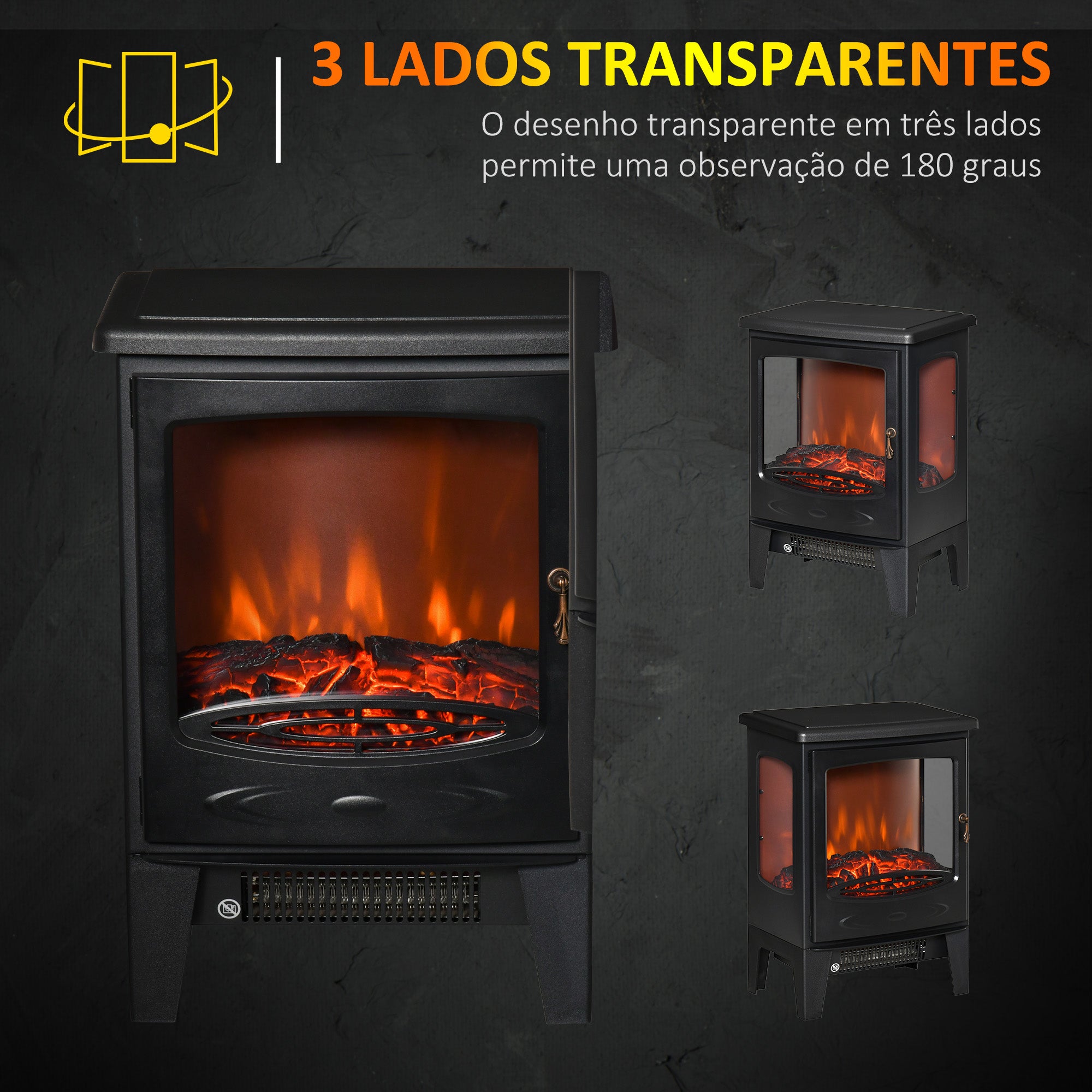 Lareira Elétrica Decorativa – 39x26x54,8 cm – Preto – Aço, ABS