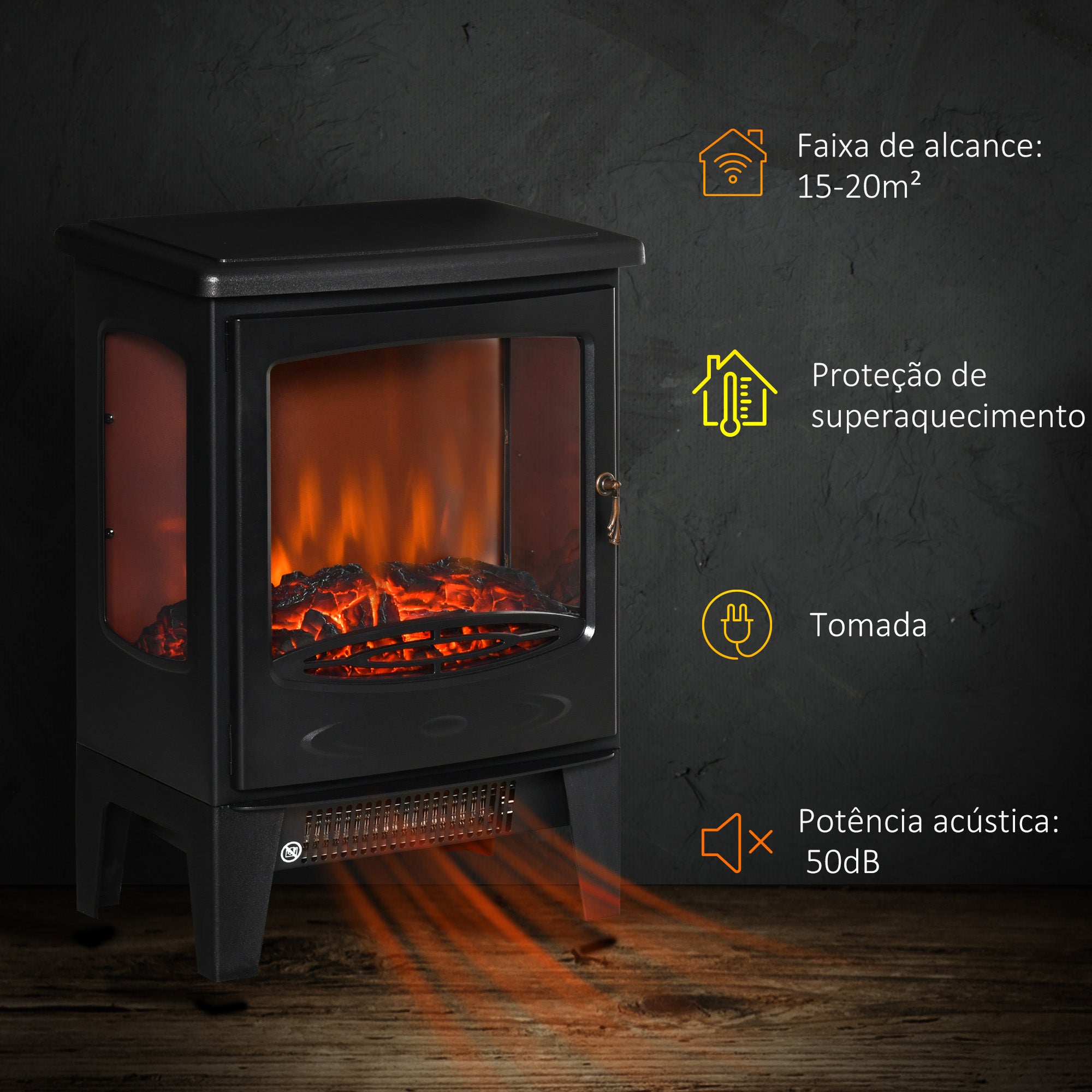Lareira Elétrica Decorativa – 39x26x54,8 cm – Preto – Aço, ABS