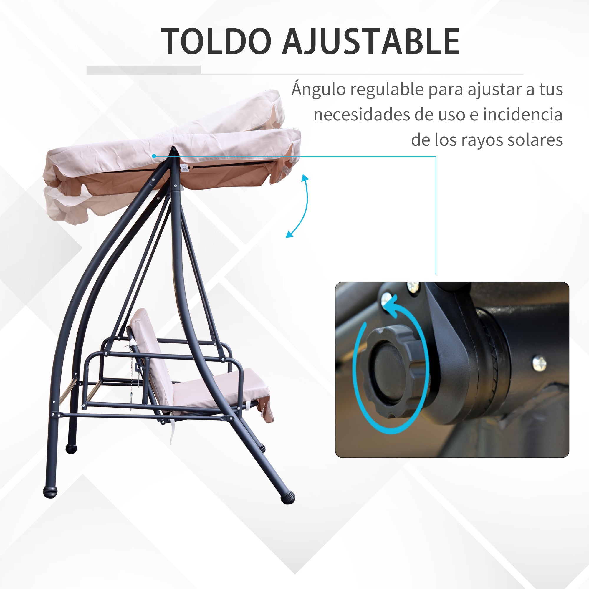 Baloiço de Jardim 3 Lugares Bege 200x125x170cm Convertível em Cama com Toldo Reclinável