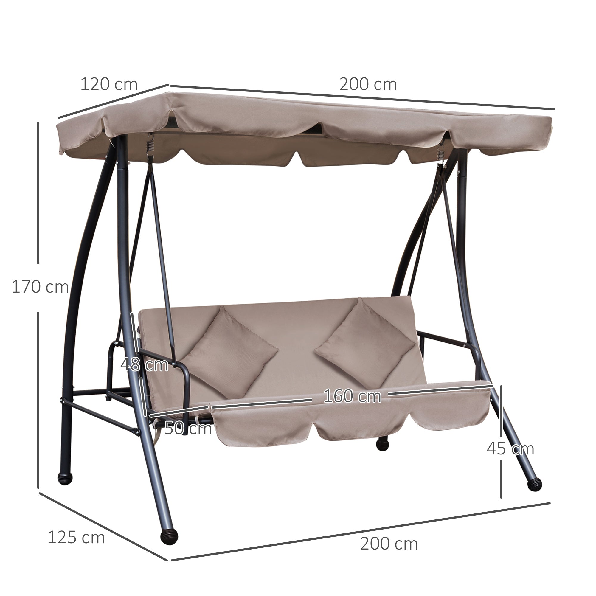 Baloiço de Jardim 3 Lugares Bege 200x125x170cm Convertível em Cama com Toldo Reclinável