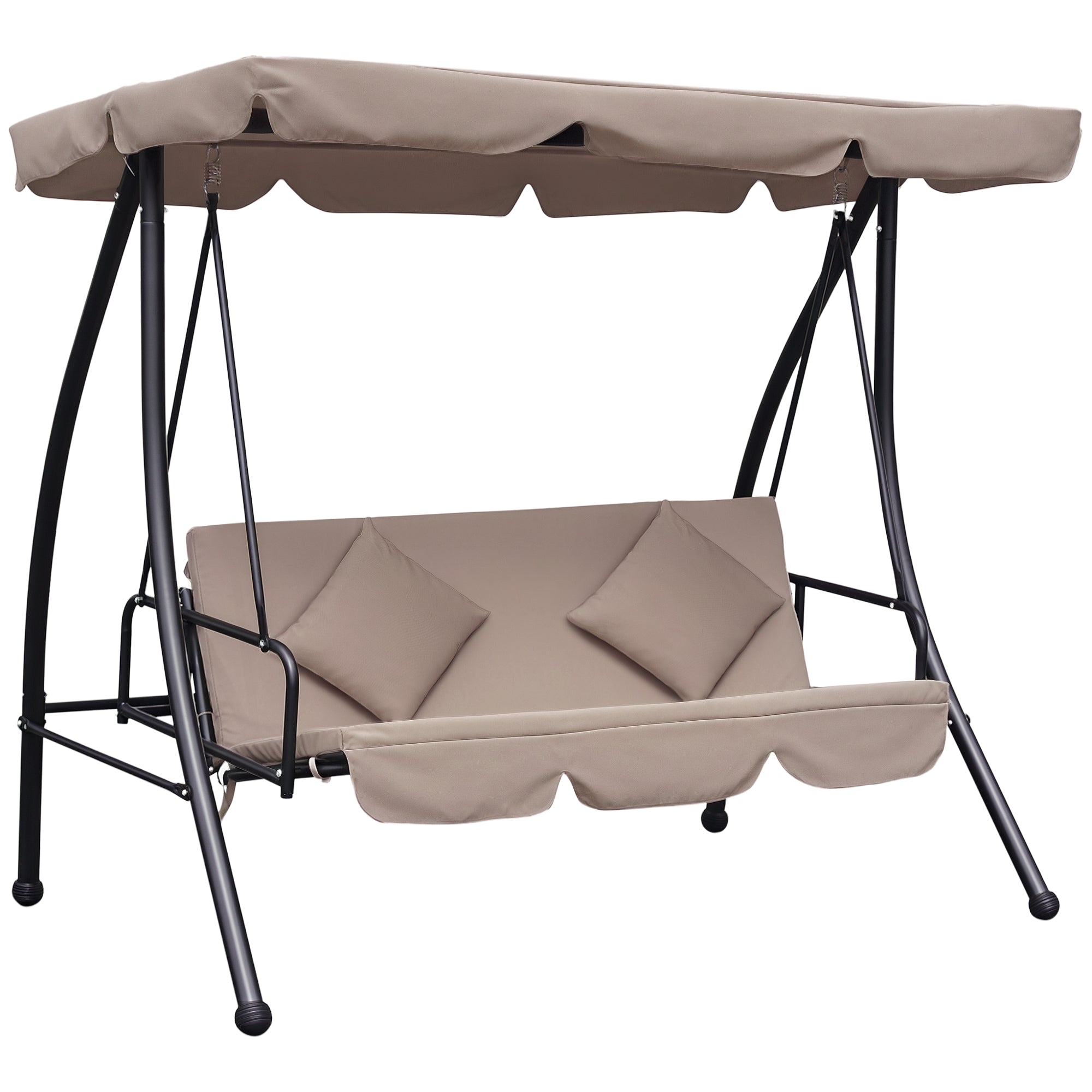 Baloiço de Jardim 3 Lugares Bege 200x125x170cm Convertível em Cama com Toldo Reclinável
