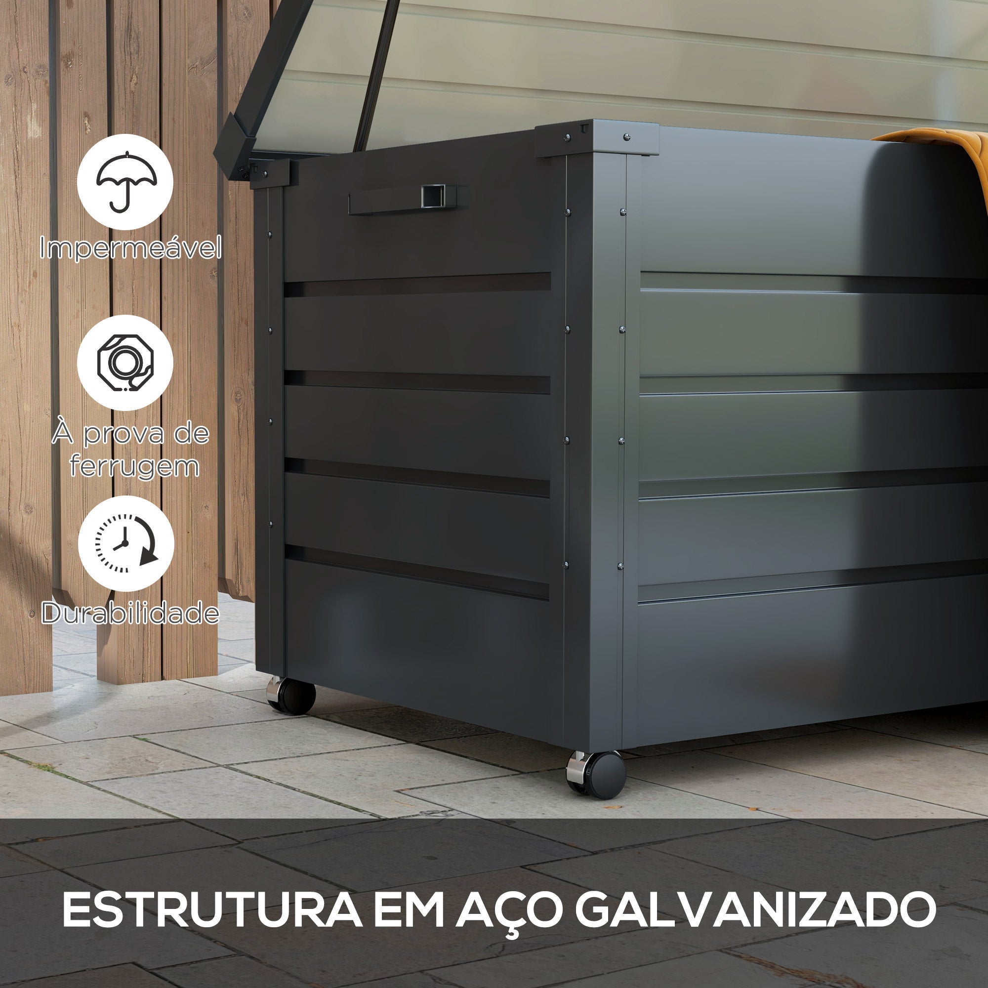 Baú de Armazenamento de Aço Galvanizado 120x62x66 cm - Cinza Escuro