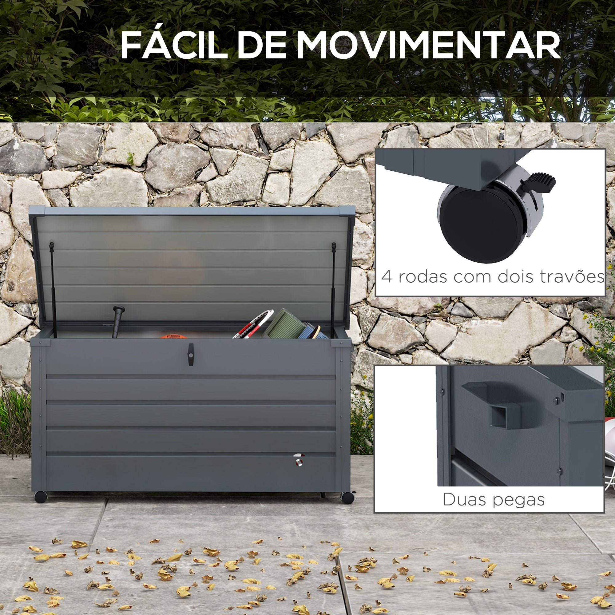 Baú de Armazenamento de Aço Galvanizado 120x62x66 cm - Cinza Escuro