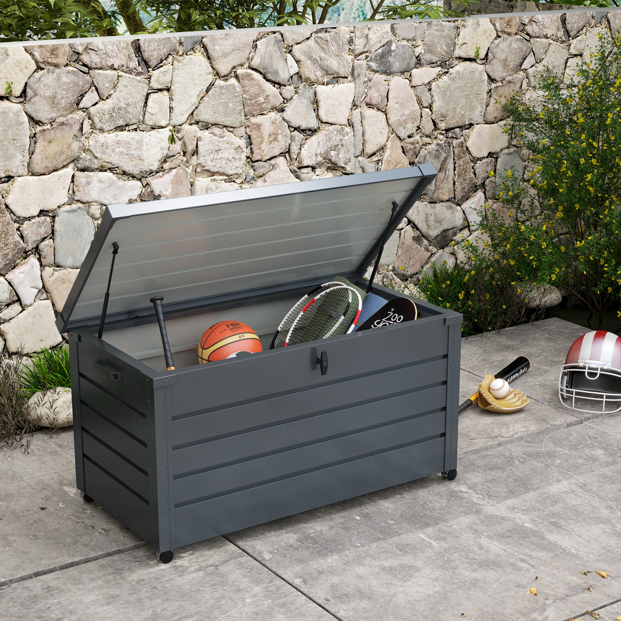 Baú de Armazenamento de Aço Galvanizado 120x62x66 cm - Cinza Escuro