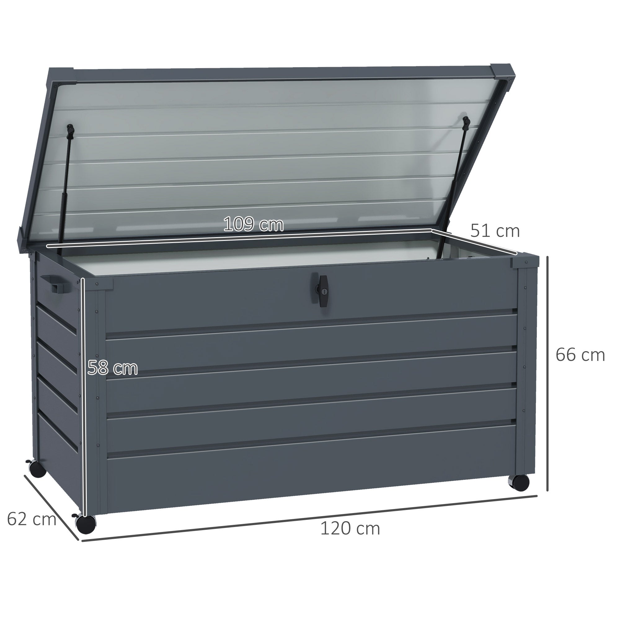 Baú de Armazenamento de Aço Galvanizado 120x62x66 cm - Cinza Escuro