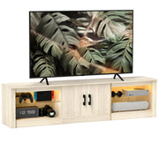 Móvel de TV Moderno com Luzes RGB e Prateleiras de Vidro - 180x35x45 cm - Cor de Madeira Natural