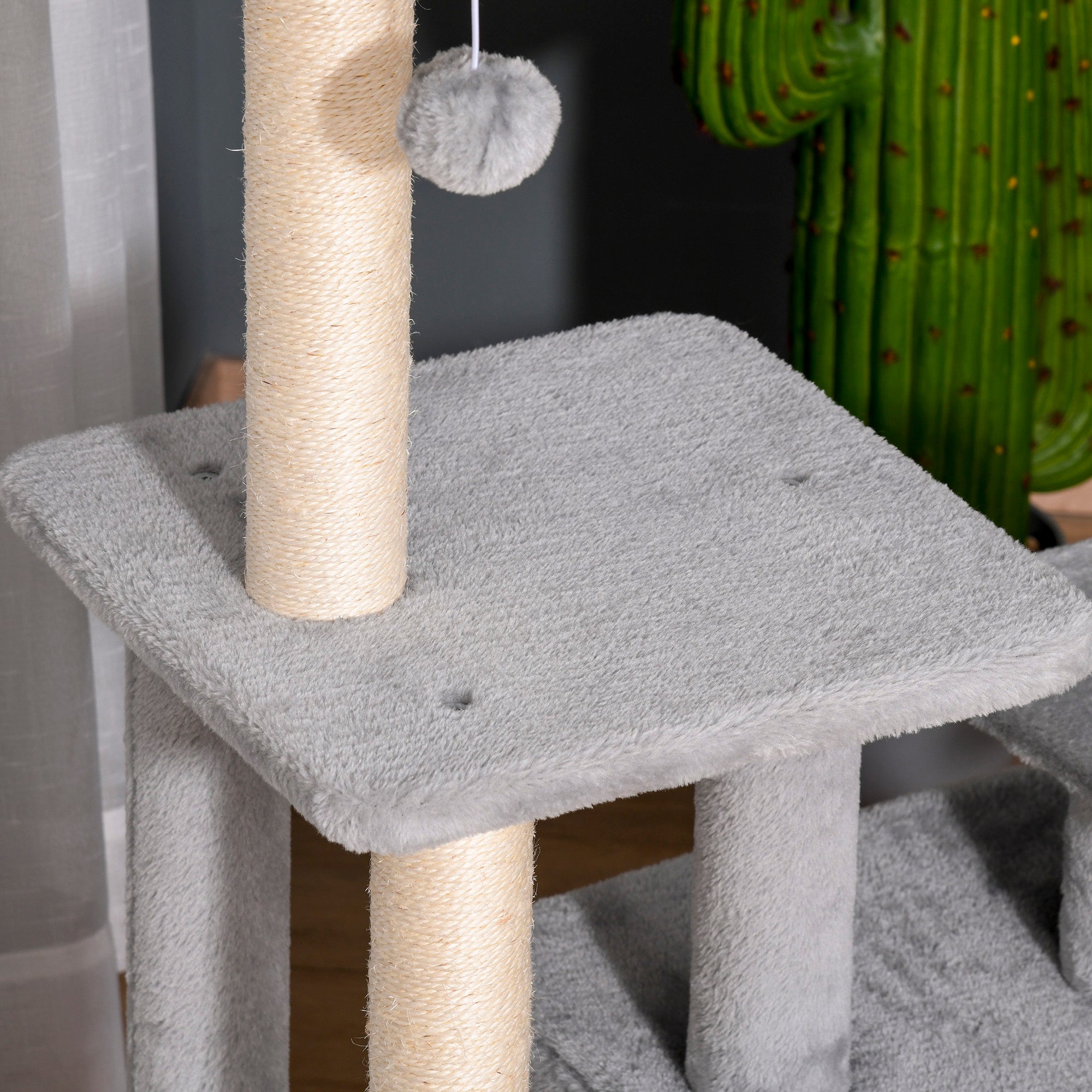 Arranhador para Gatos Cinzento 60x40x114 cm com Postes de Sisal e 3 Plataformas