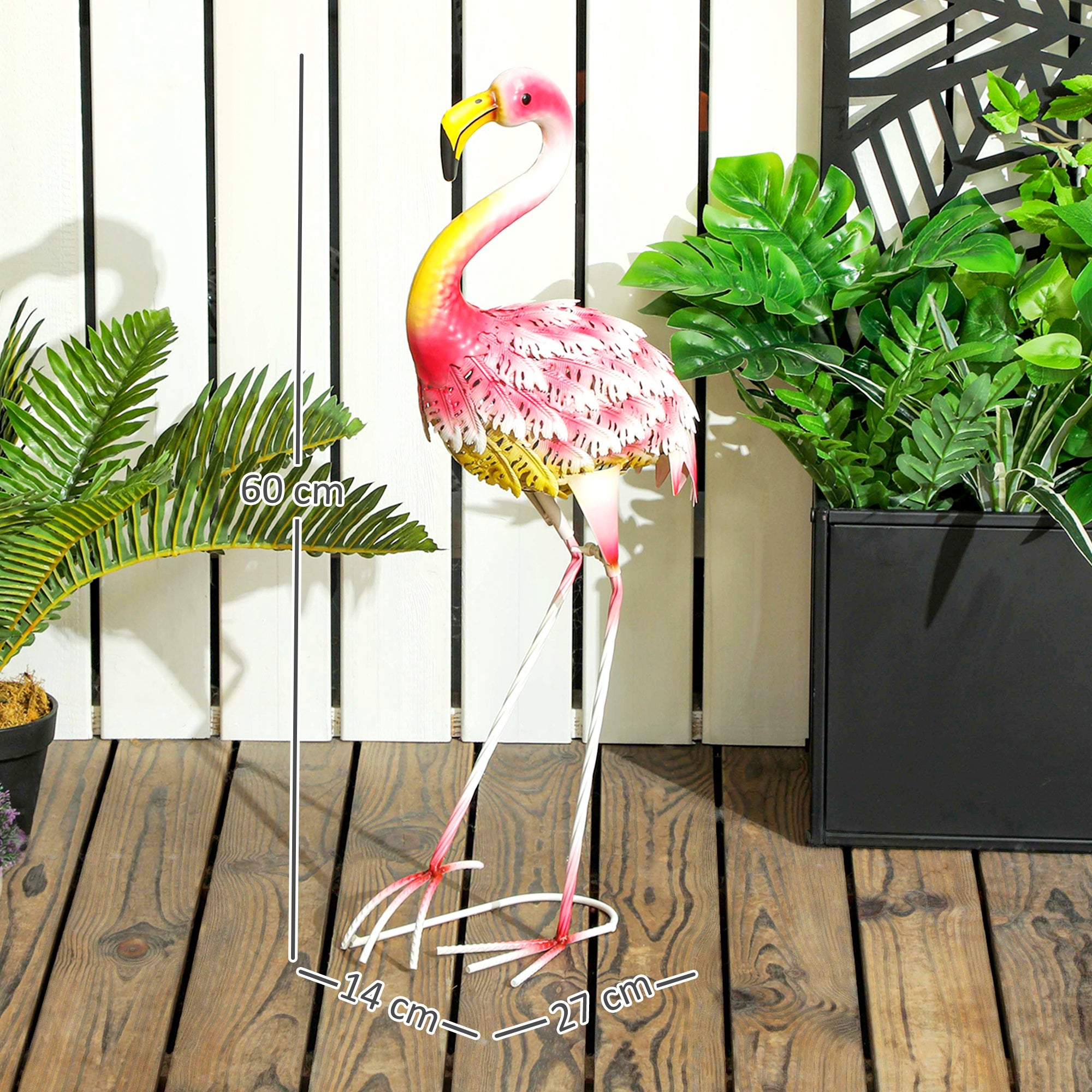 Estátua de Jardim de Flamingos em Metal 27x14x60 cm - Cor Rosa