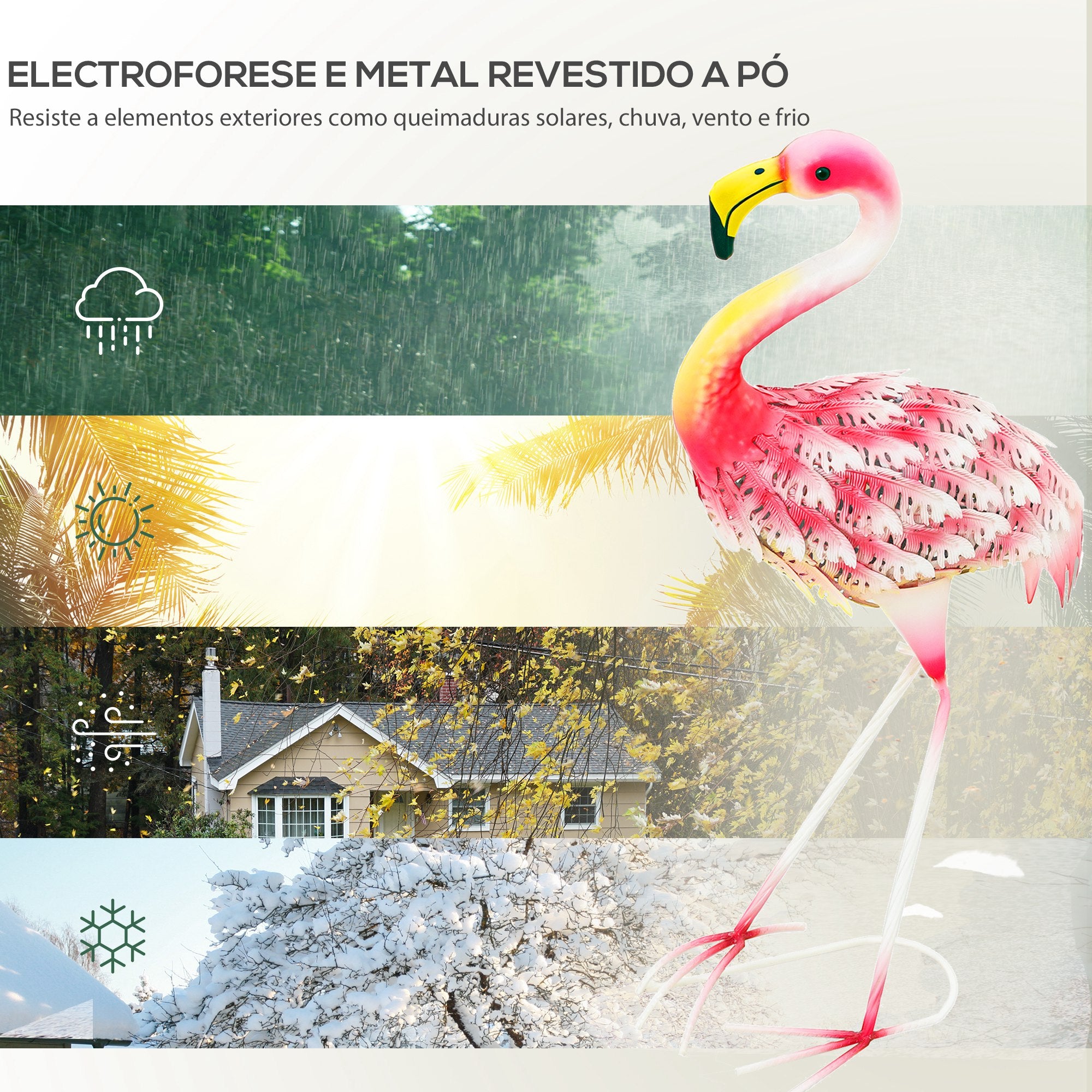 Estátua de Jardim de Flamingos em Metal 27x14x60 cm - Cor Rosa