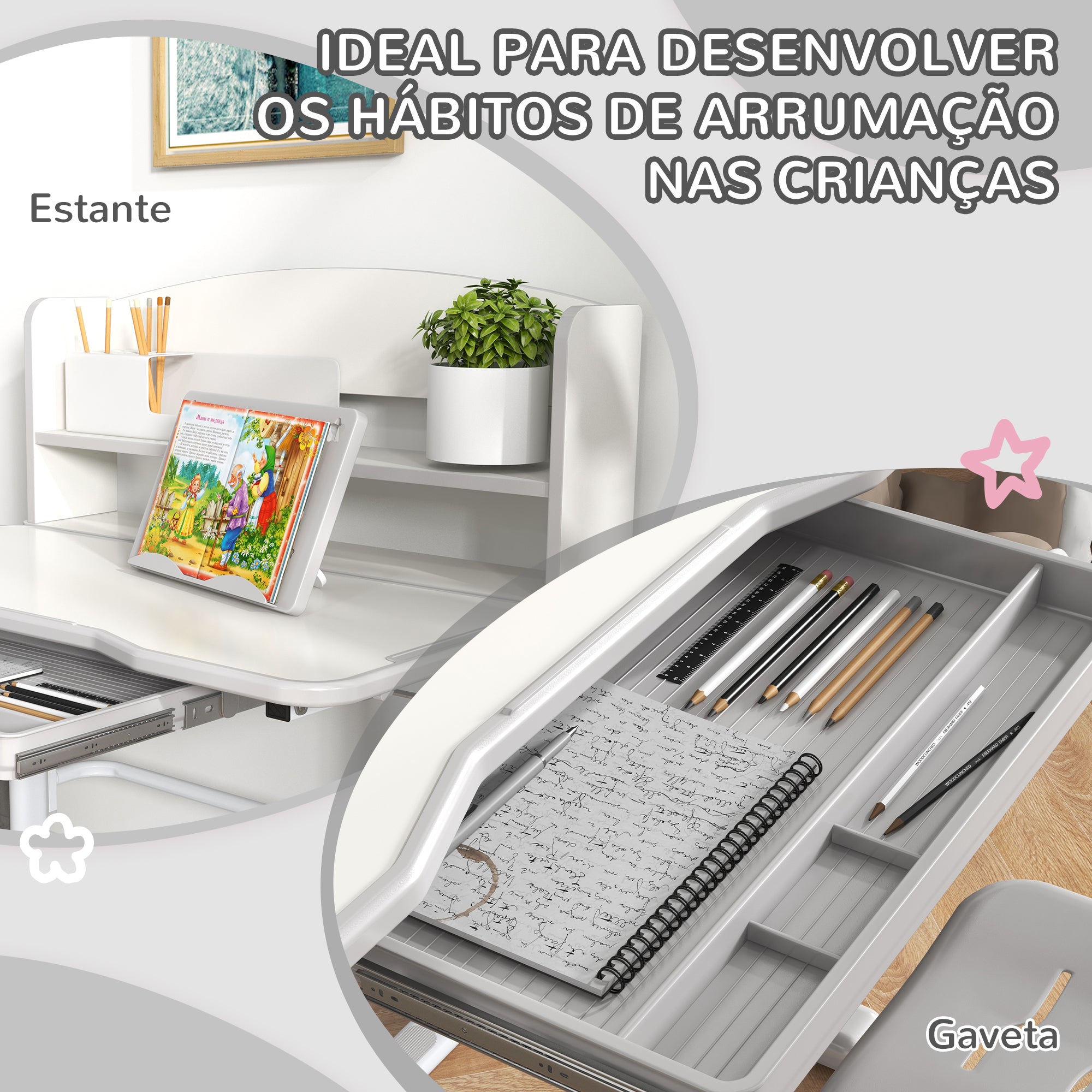 Secretária e Cadeira para Crianças 80x54,5x82-104 cm Cinzento