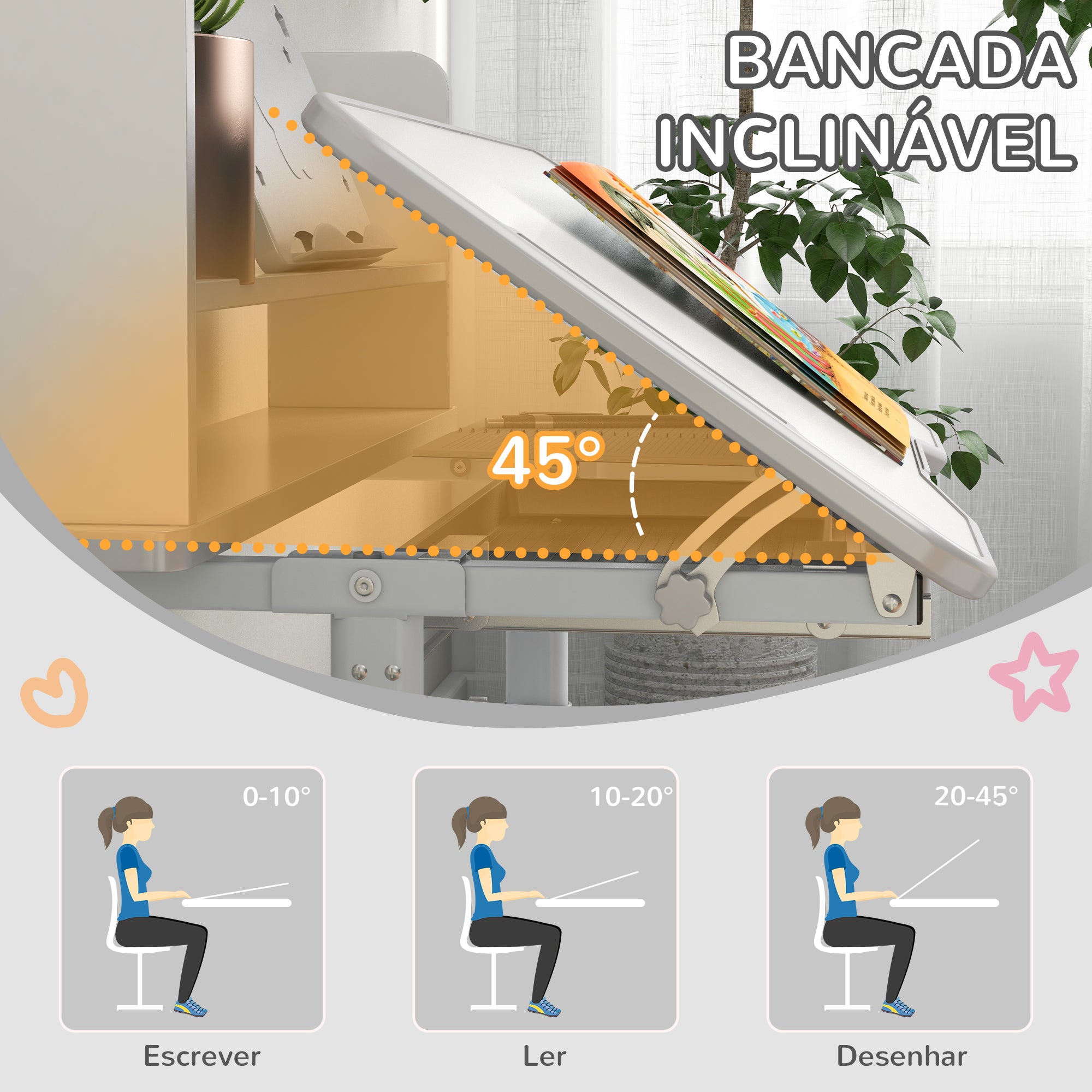 Secretária e Cadeira para Crianças 80x54,5x82-104 cm Cinzento