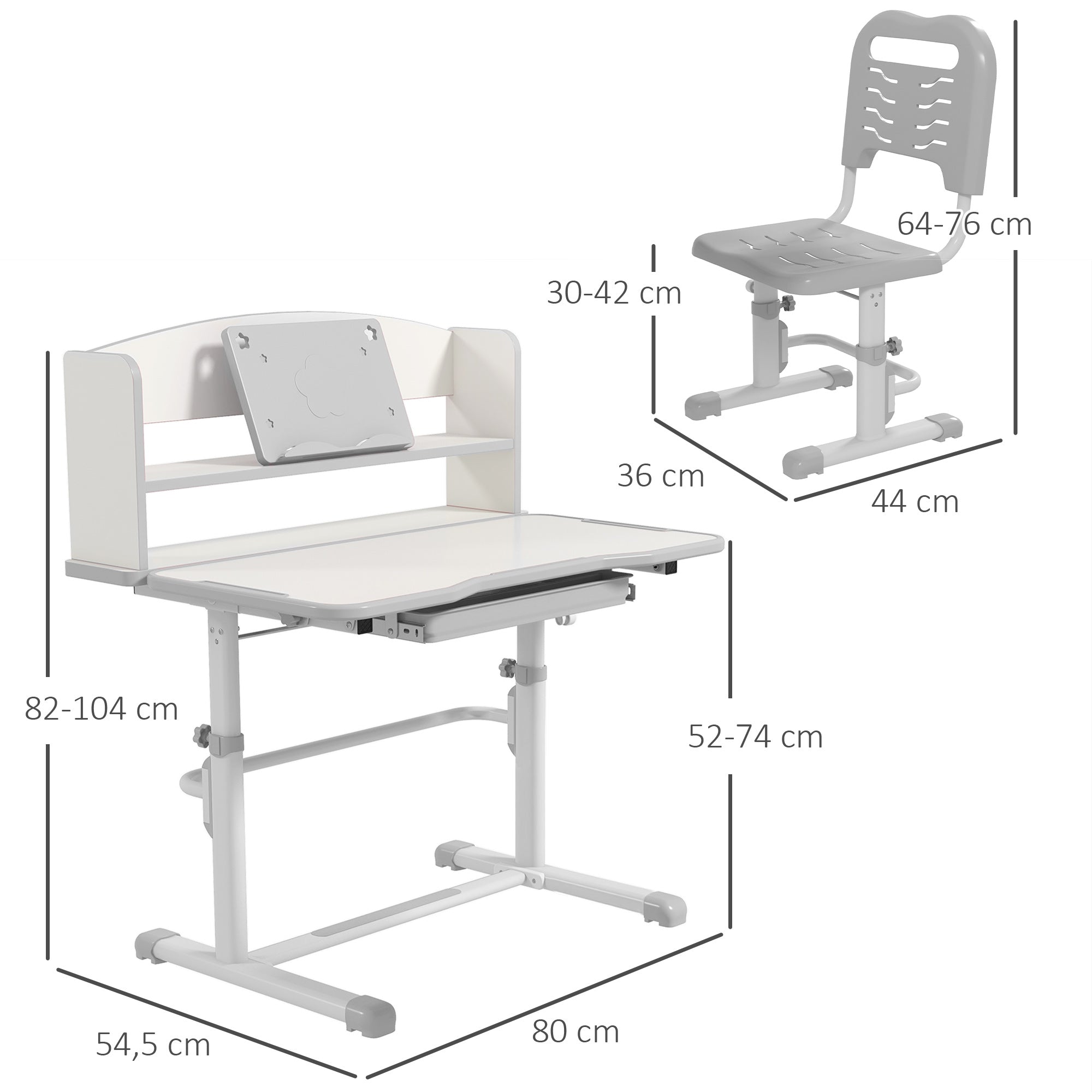Secretária e Cadeira para Crianças 80x54,5x82-104 cm Cinzento