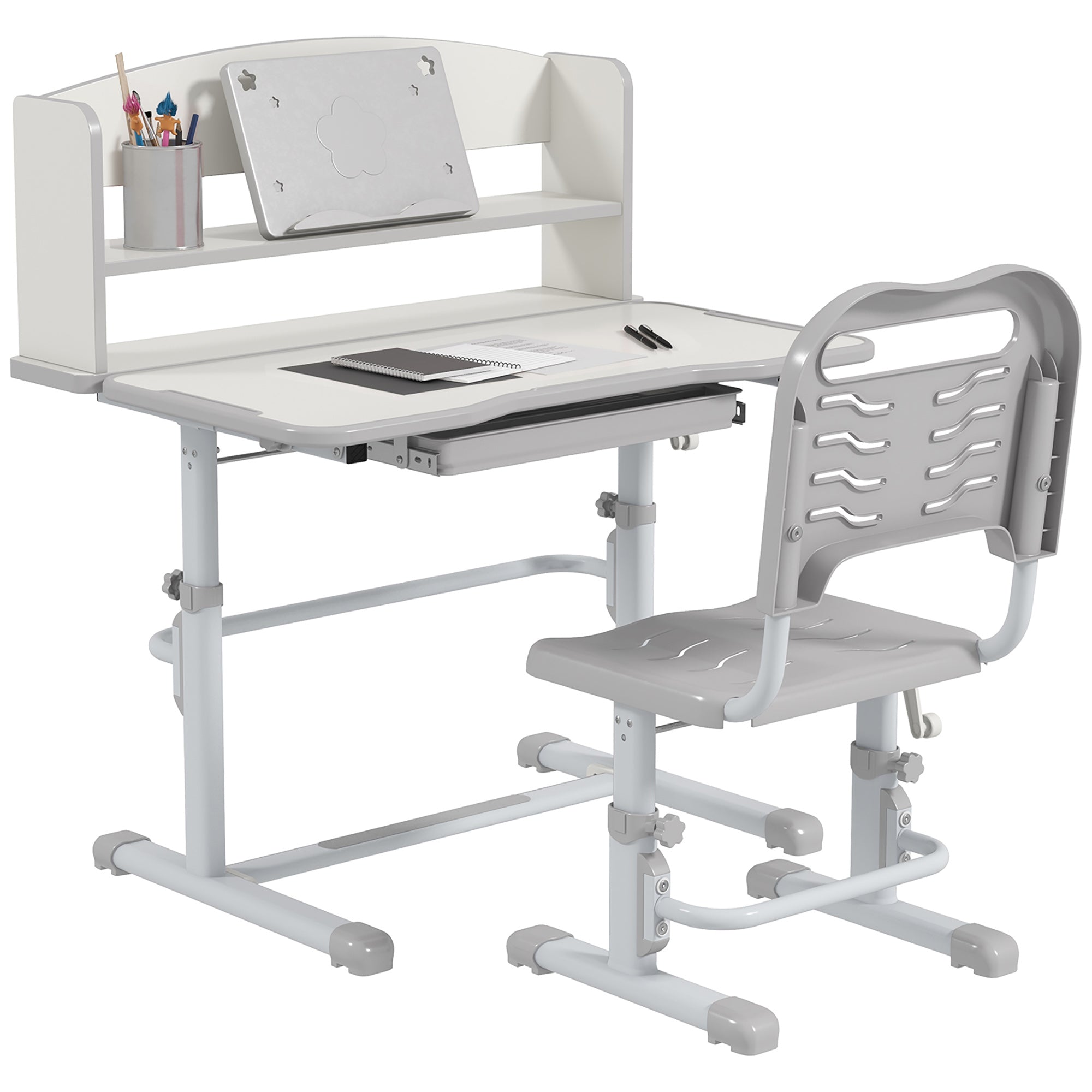 Secretária e Cadeira para Crianças 80x54,5x82-104 cm Cinzento