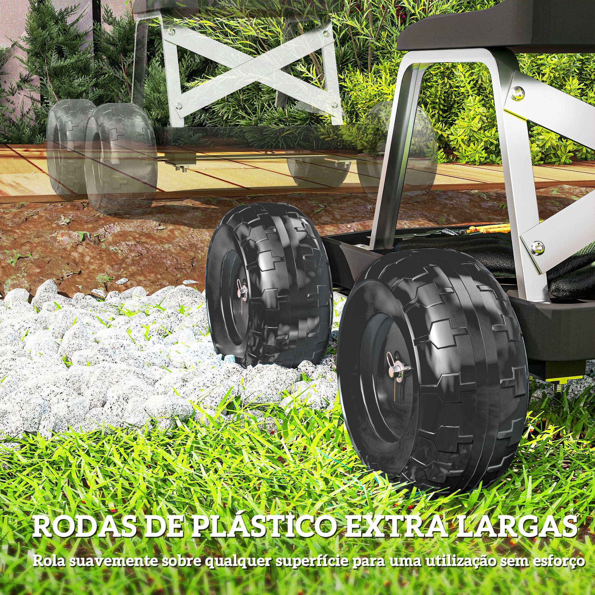 Banco de Jardinagem com Rodas Preto 50x49x32 cm