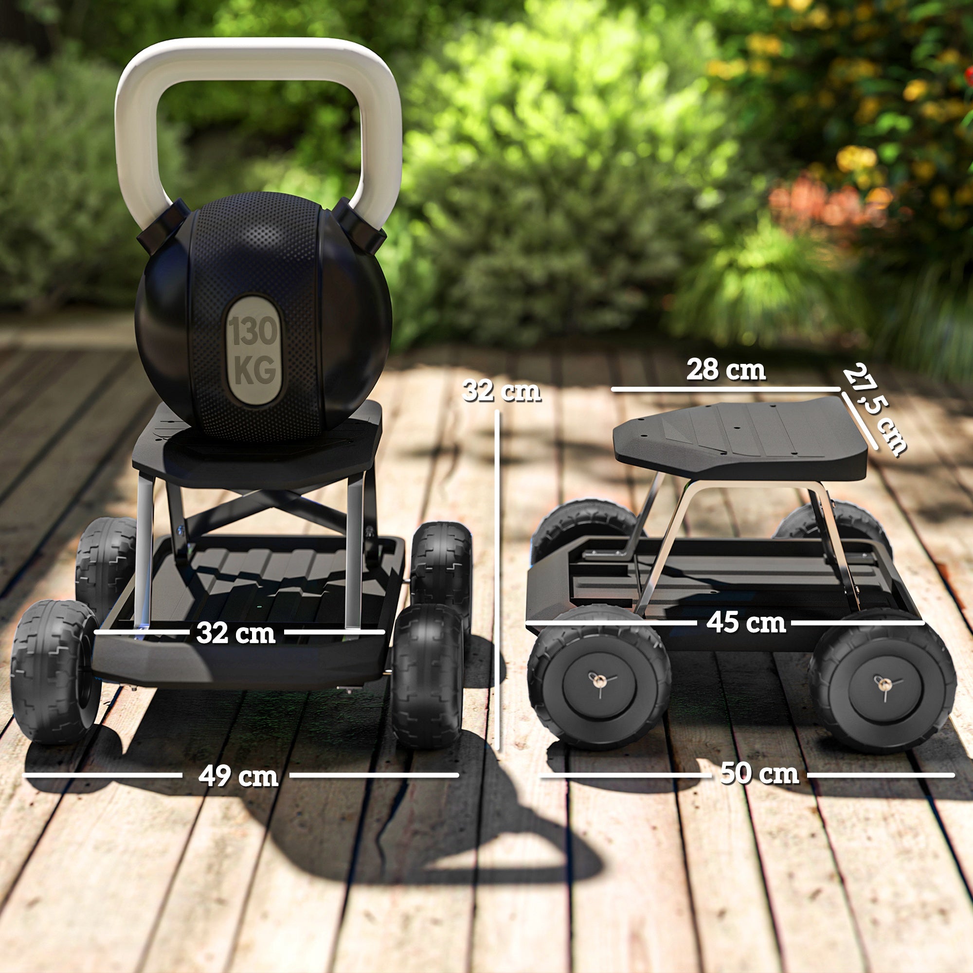 Banco de Jardinagem com Rodas Preto 50x49x32 cm