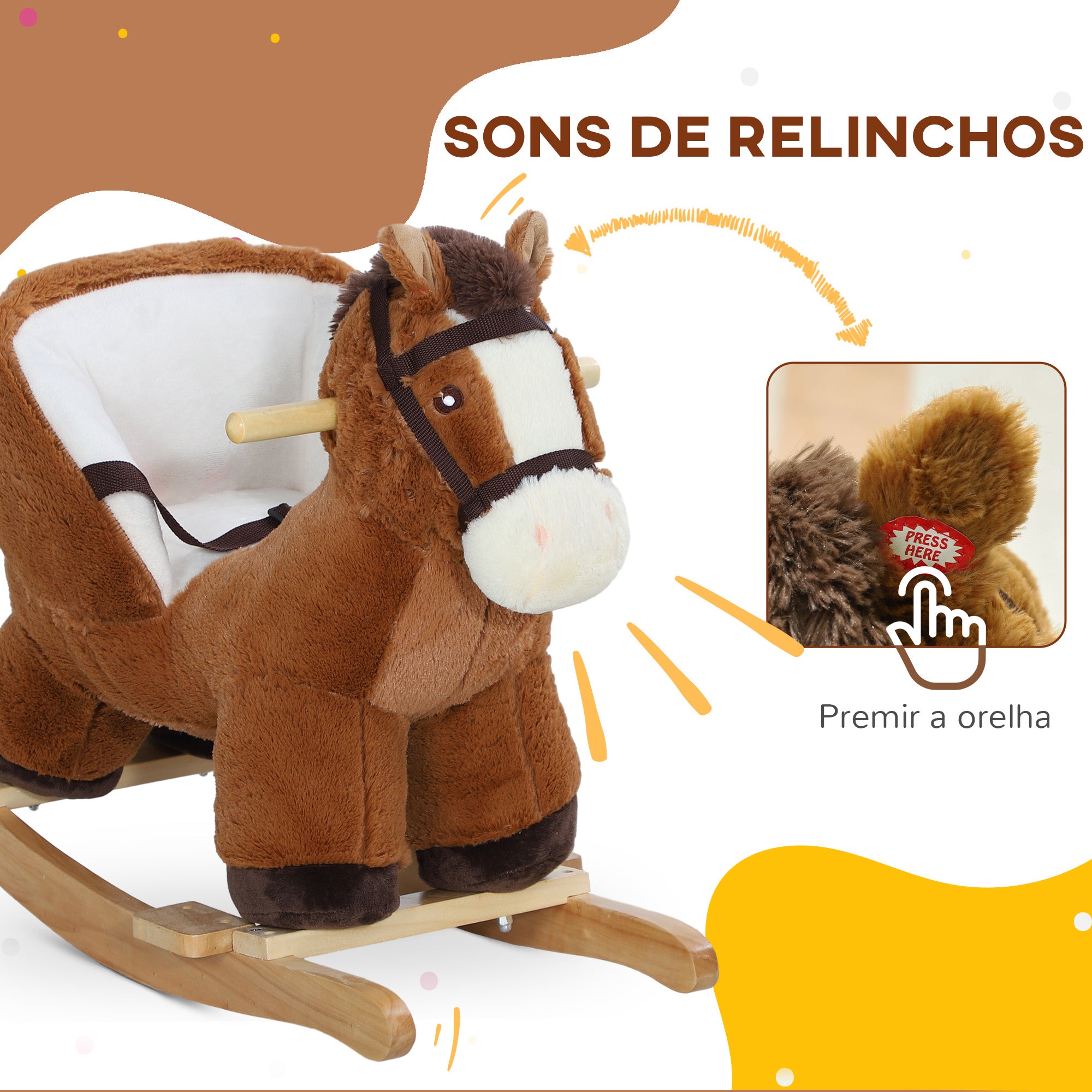 Cavalo Baloiço para Crianças 68x33x45 cm - Marrom