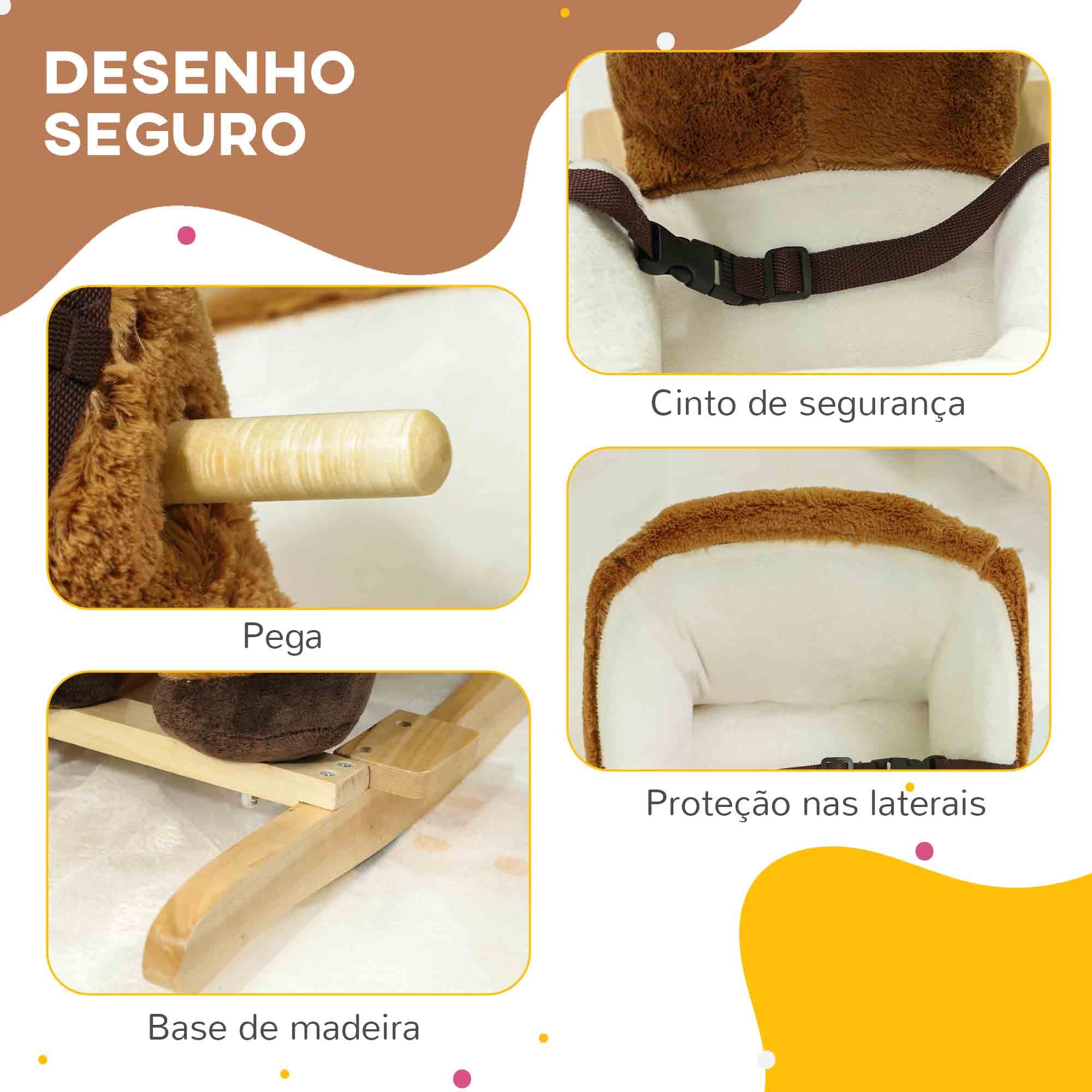 Cavalo Baloiço para Crianças 68x33x45 cm - Marrom