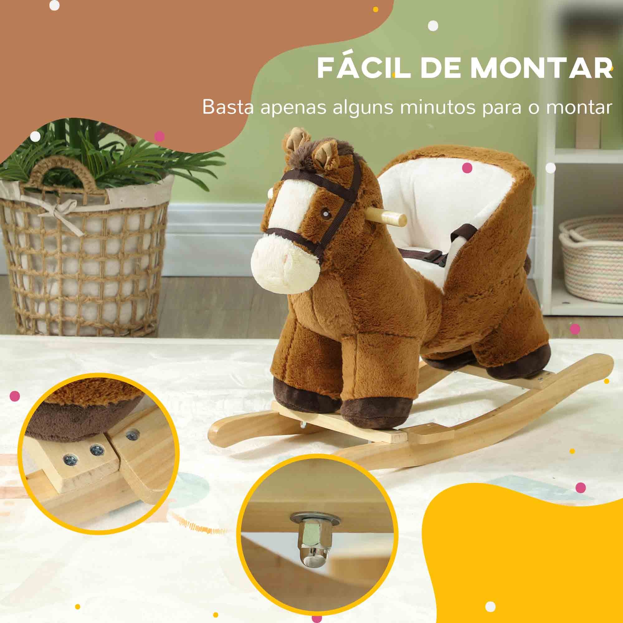 Cavalo Baloiço para Crianças 68x33x45 cm - Marrom