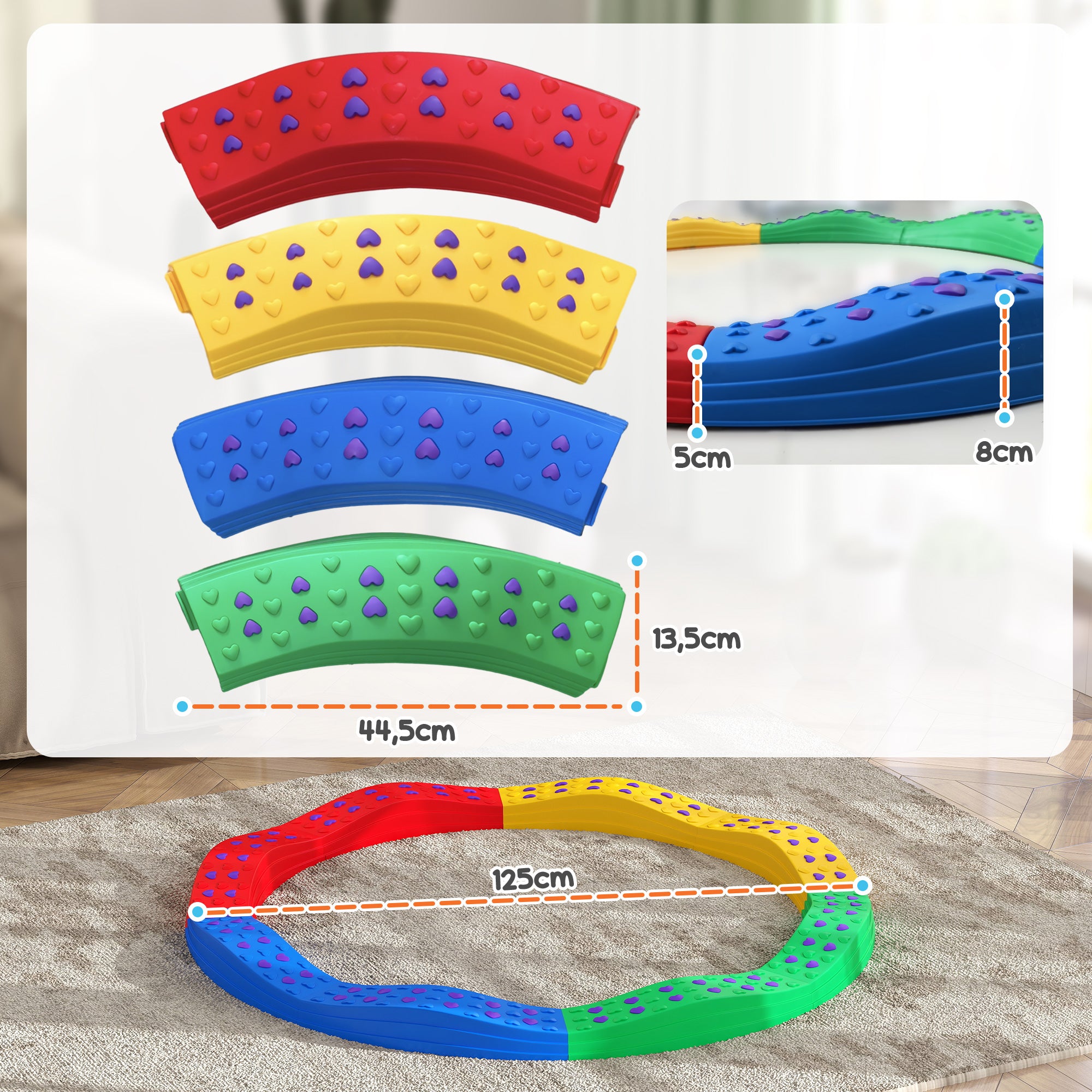 Traves de Equilíbrio Multicor Ø125x8 cm para Crianças acima de 3 Anos