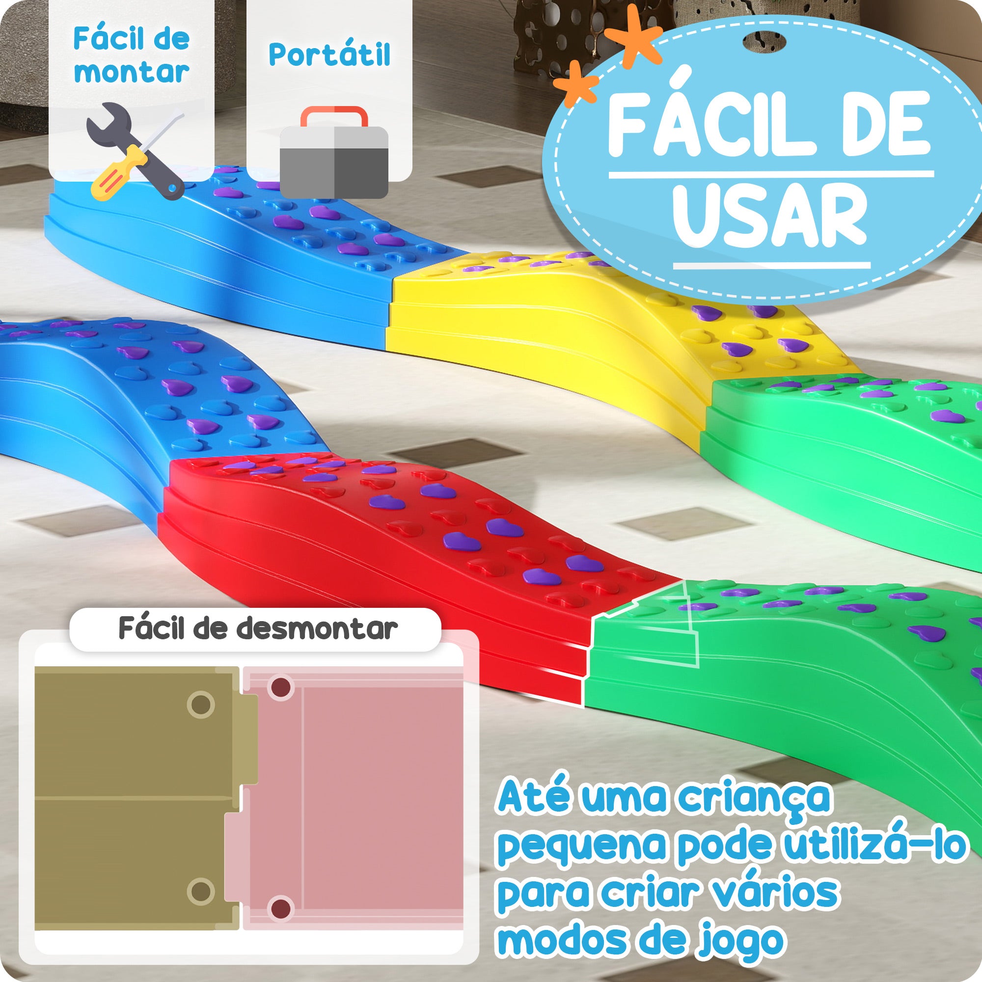 Traves de Equilíbrio Multicor Ø125x8 cm para Crianças acima de 3 Anos