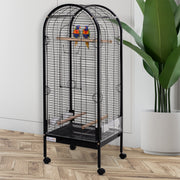 Gaiola Metálica para Pássaros com 3 Poleiros de Madeira Amovíveis 54x54x151 cm - Preto