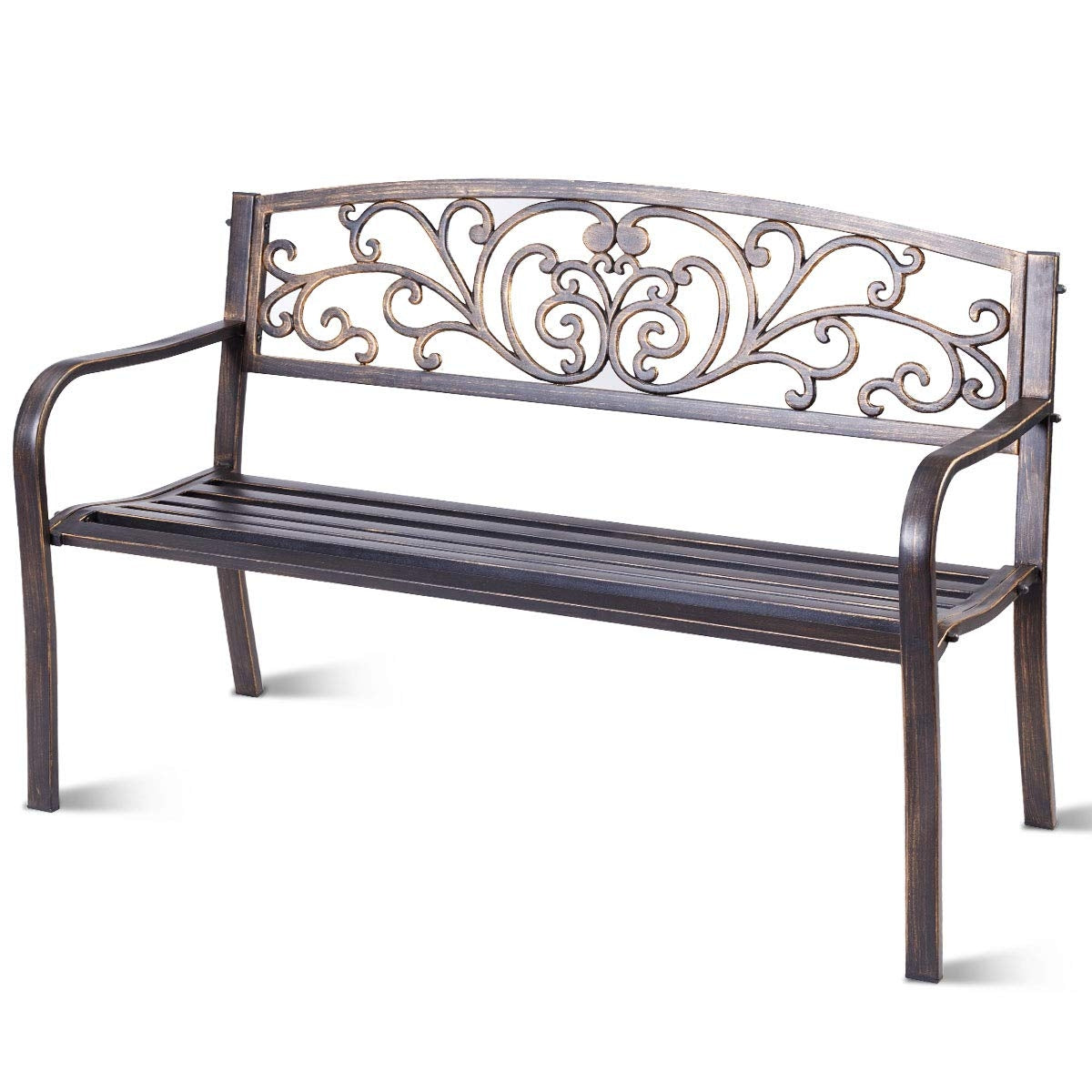 Banco de Jardim em Metal com Assento de Ferro Fundido e Encostos para Parque e Pátio 127x60x85 cm