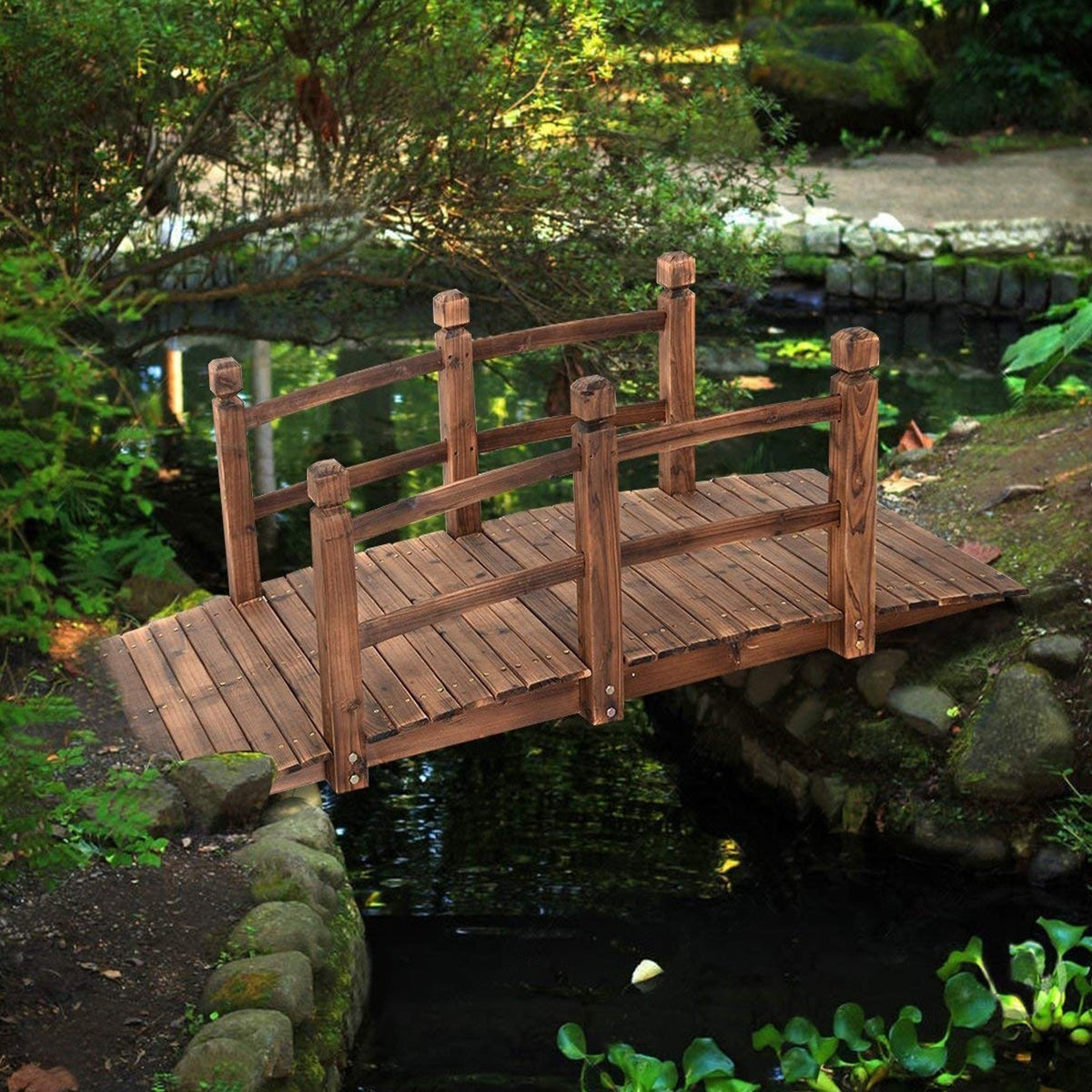 Ponte de Jardim em Madeira para Lago Jardim Casa Decorativa com Guarda-corpo 150x67x55 cm