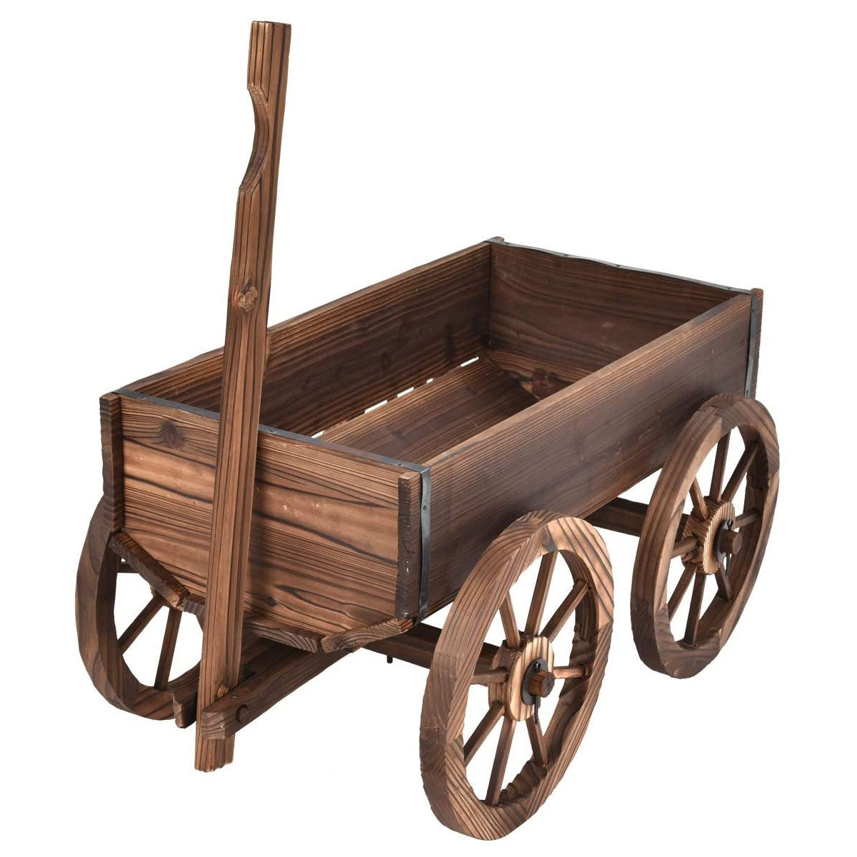 Carriça de Jardim em Madeira para Flores com Rodas Suporte de Planta Decorativo para Exterior Marrom 120 x 43 x 53,5 cm