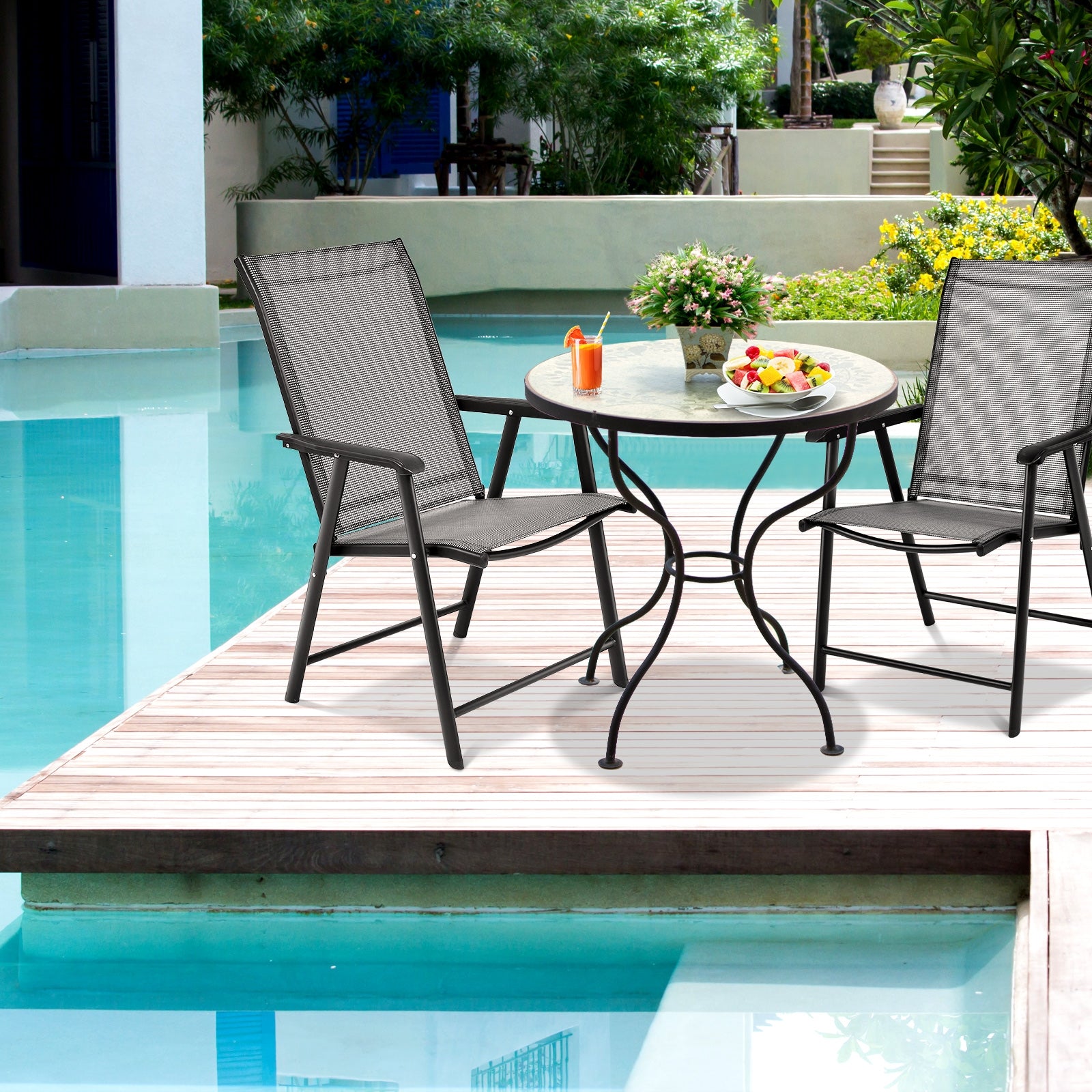 Set de 2 Cadeiras Dobráveis e Portáteis em Tecido Respirável Elástico para Exterior Camping Praia Varanda Cinzento 68 x 59 x 93 cm