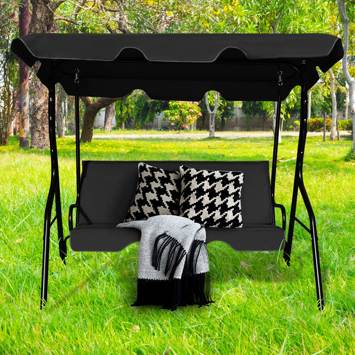 Baloiço de Jardim com Toldo e 3 Lugares 172 x 154 x 110 cm Preto