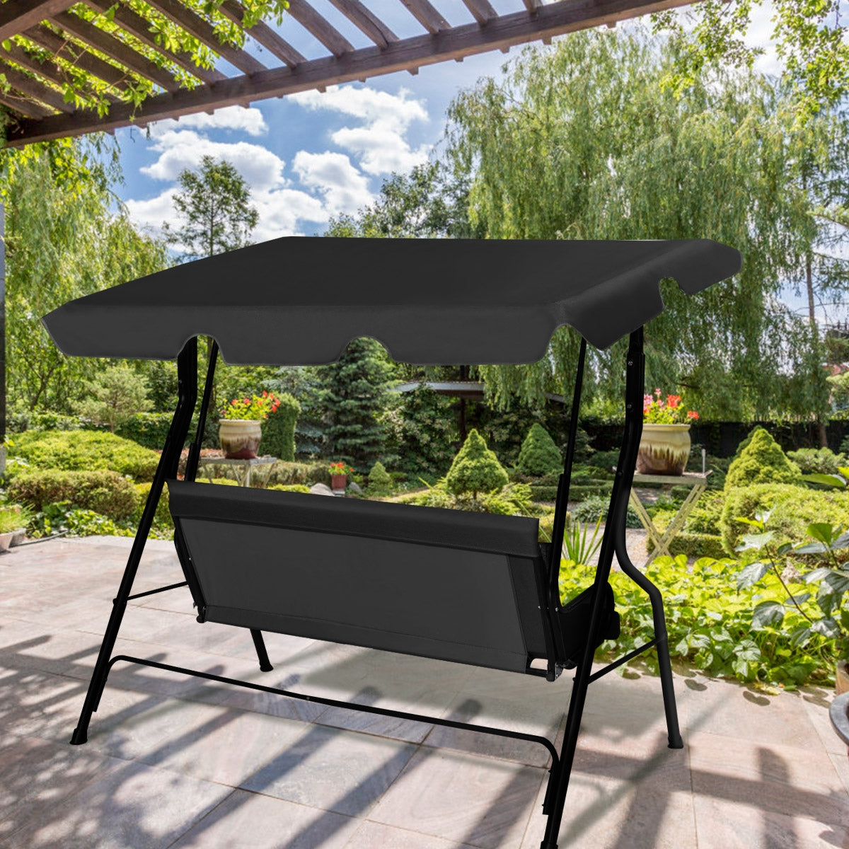 Baloiço de Jardim com Toldo e 3 Lugares 172 x 154 x 110 cm Preto