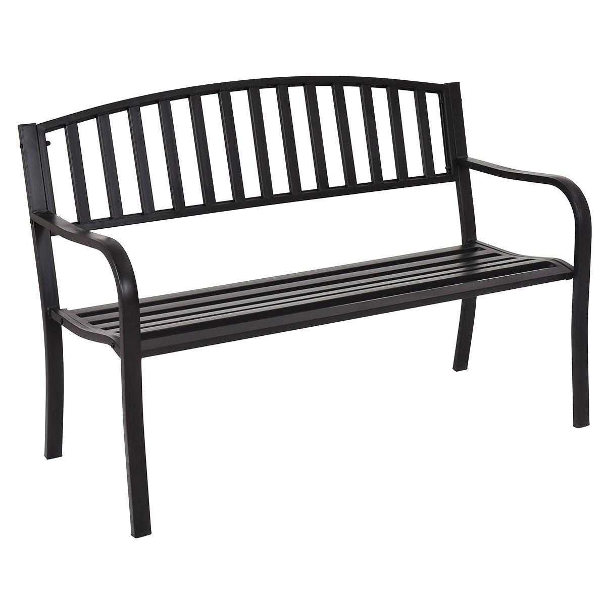 Banco de Jardim em Aço com Design de Ripas e Estrutura Resistente em Aço Preto 127 x 60 x 87 cm