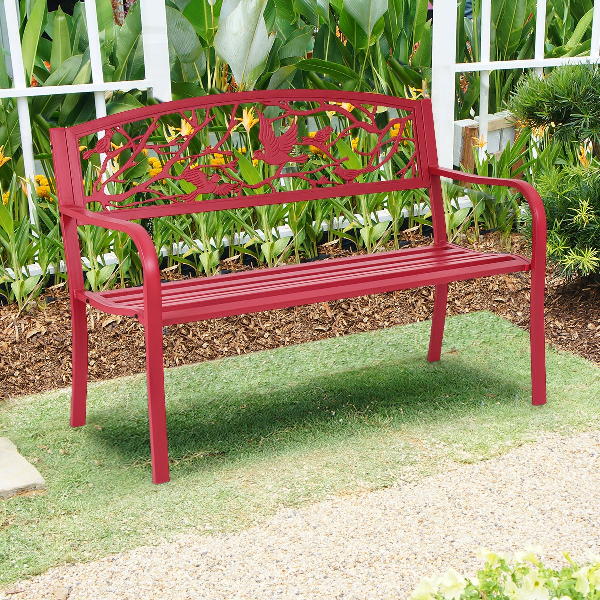 Banco de Jardim de 2 Lugares em Metal para Jardim Pátio Varanda 127 x 59,5 x 87,5 cm