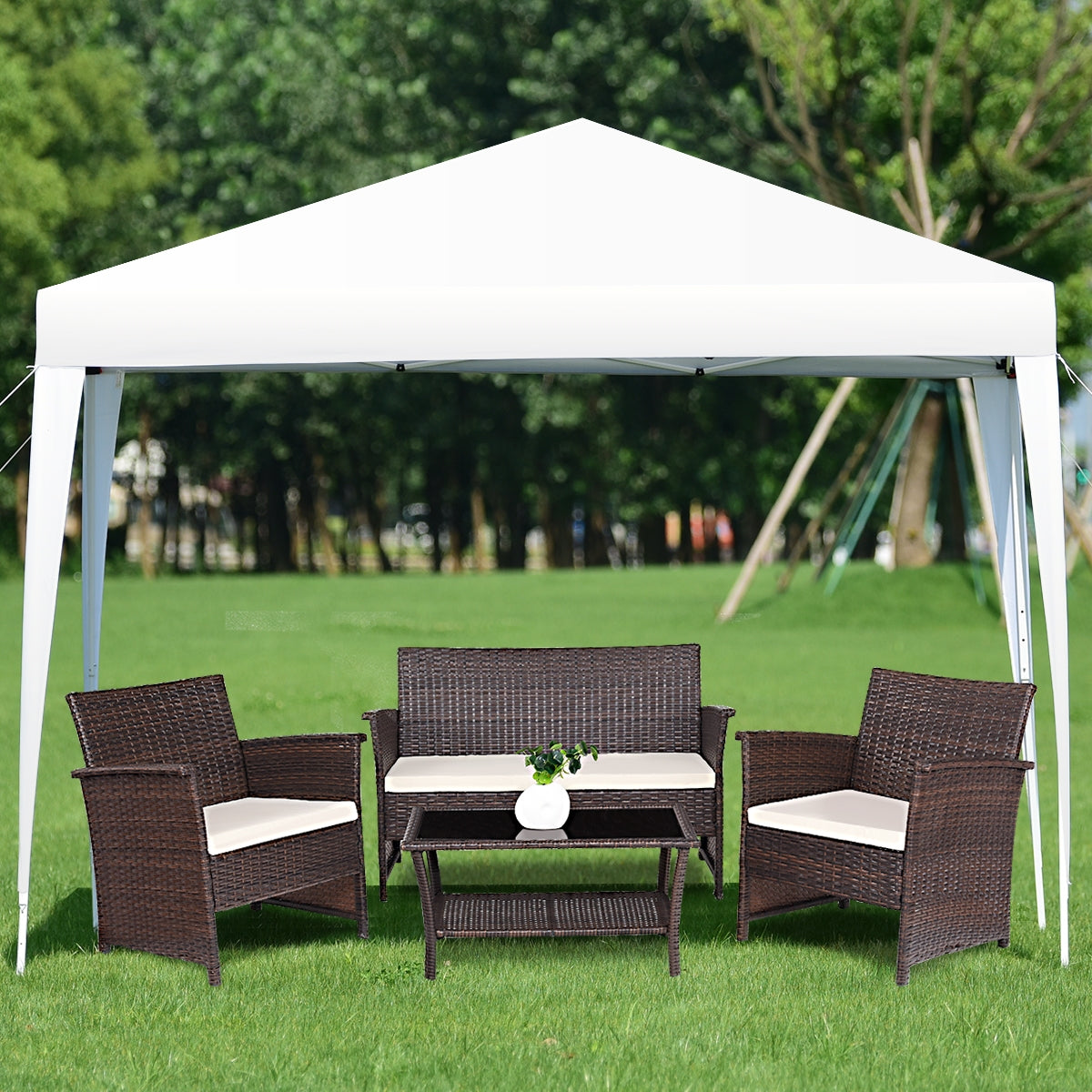 Gazebo de Jardim Dobrável Ajustável em Altura 3x3 m Tenda Branca