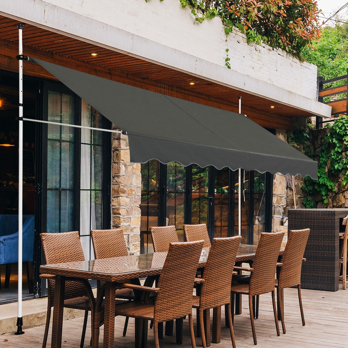 Toldo Telescópico e Retrátil 300 x 120 cm Resistente aos Raios UV Impermeável com Manivela Manual e Altura Regulável para Janela Varanda Cinzento