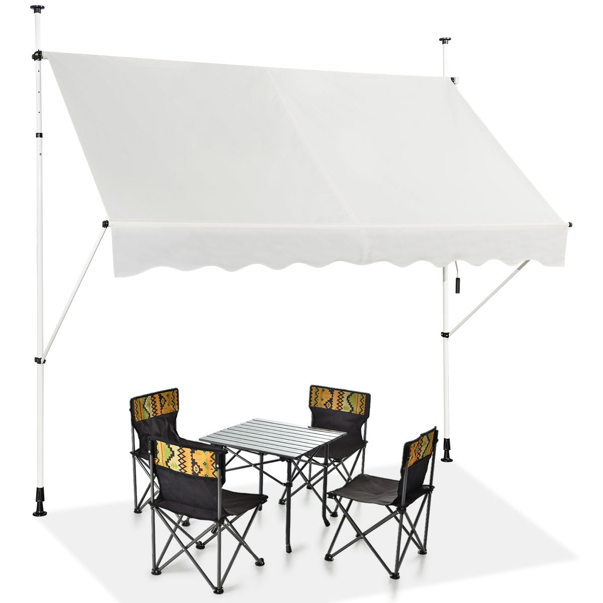 Toldo Telescópico e Retrátil Resistente aos Raios UV Impermeável com Manivela Manual Altura Regulável para Janela Varanda Bege 250 x 125 cm