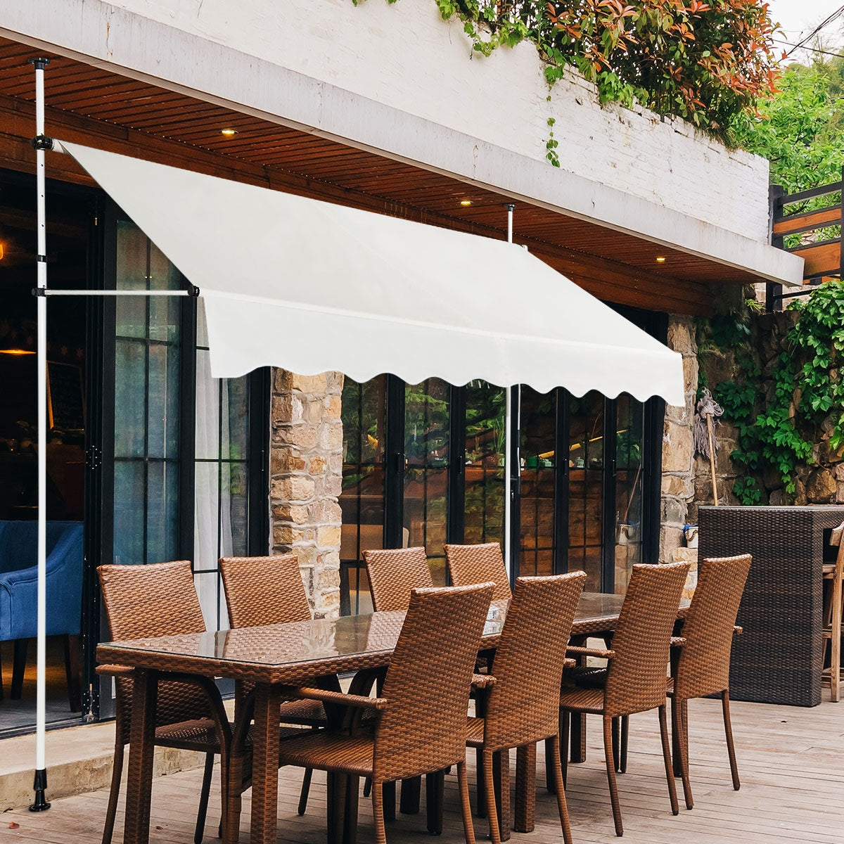 Toldo Telescópico e Retrátil Resistente aos Raios UV Impermeável com Manivela Manual Altura Regulável para Janela Varanda Bege 250 x 125 cm