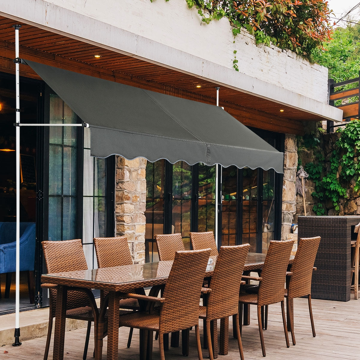 Toldo Telescópico e Retrátil 250 x 125 cm Resistente aos Raios UV Impermeável com Manivela Manual e Altura Regulável para Janela Varanda Cinzento