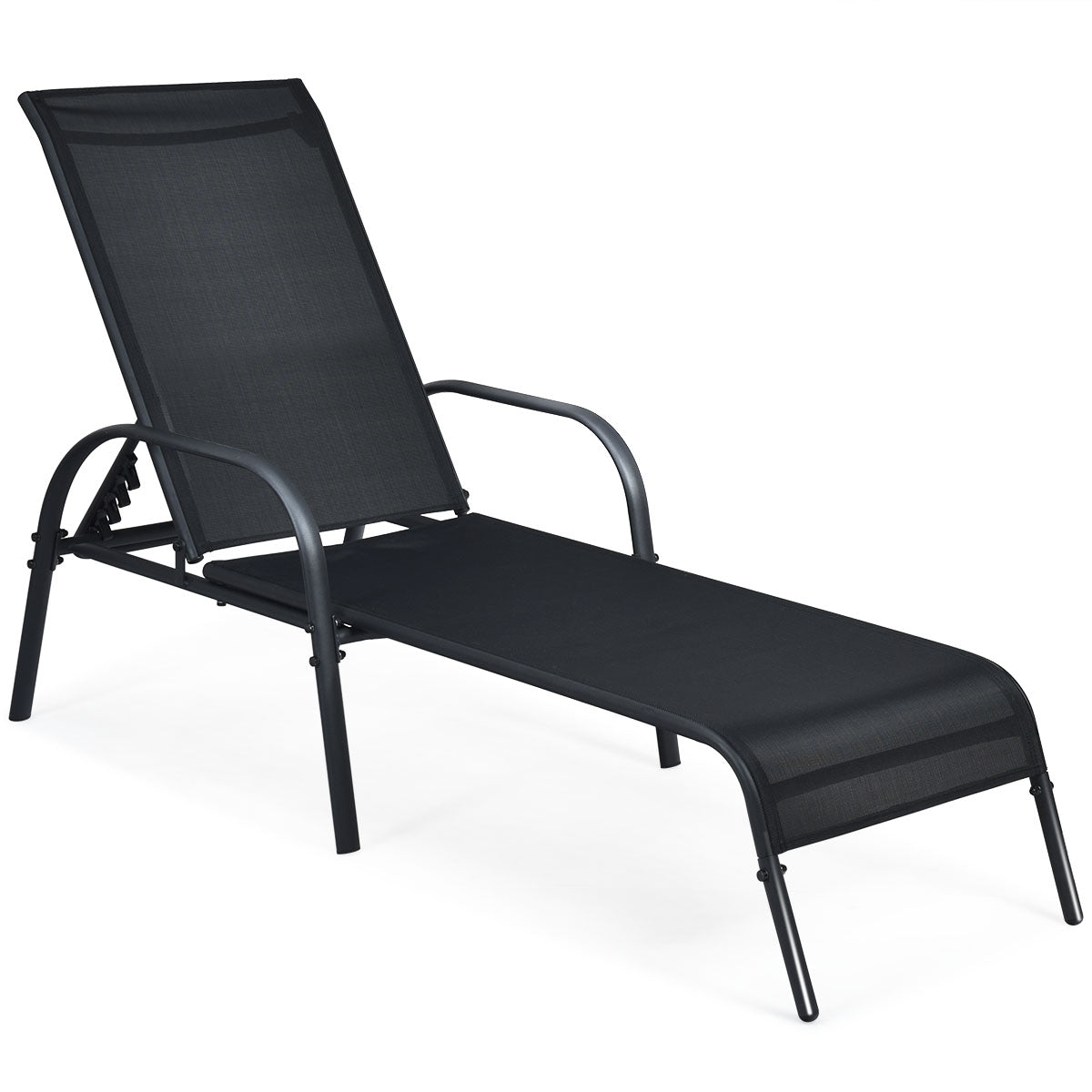 Chaise Longue Reclinável e Dobrável para Exterior com Encosto Regulável para Praia Varanda Piscina Alpendre Preto 192 x 66 x 61,5 cm