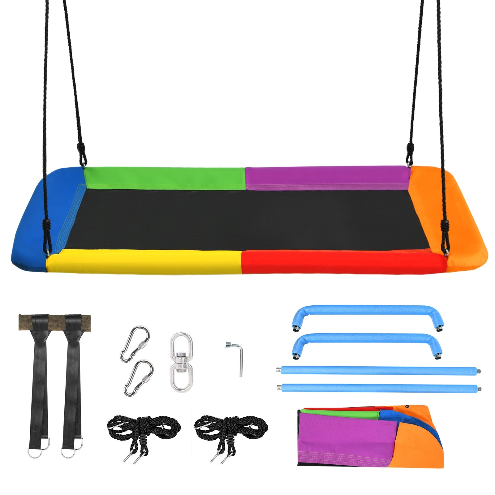 Baloiço com Cordas Reguláveis para Crianças Estrutura em Aço Impermeável para Interior e Exterior Pórtico Pátio Colorido 150 x 80 cm