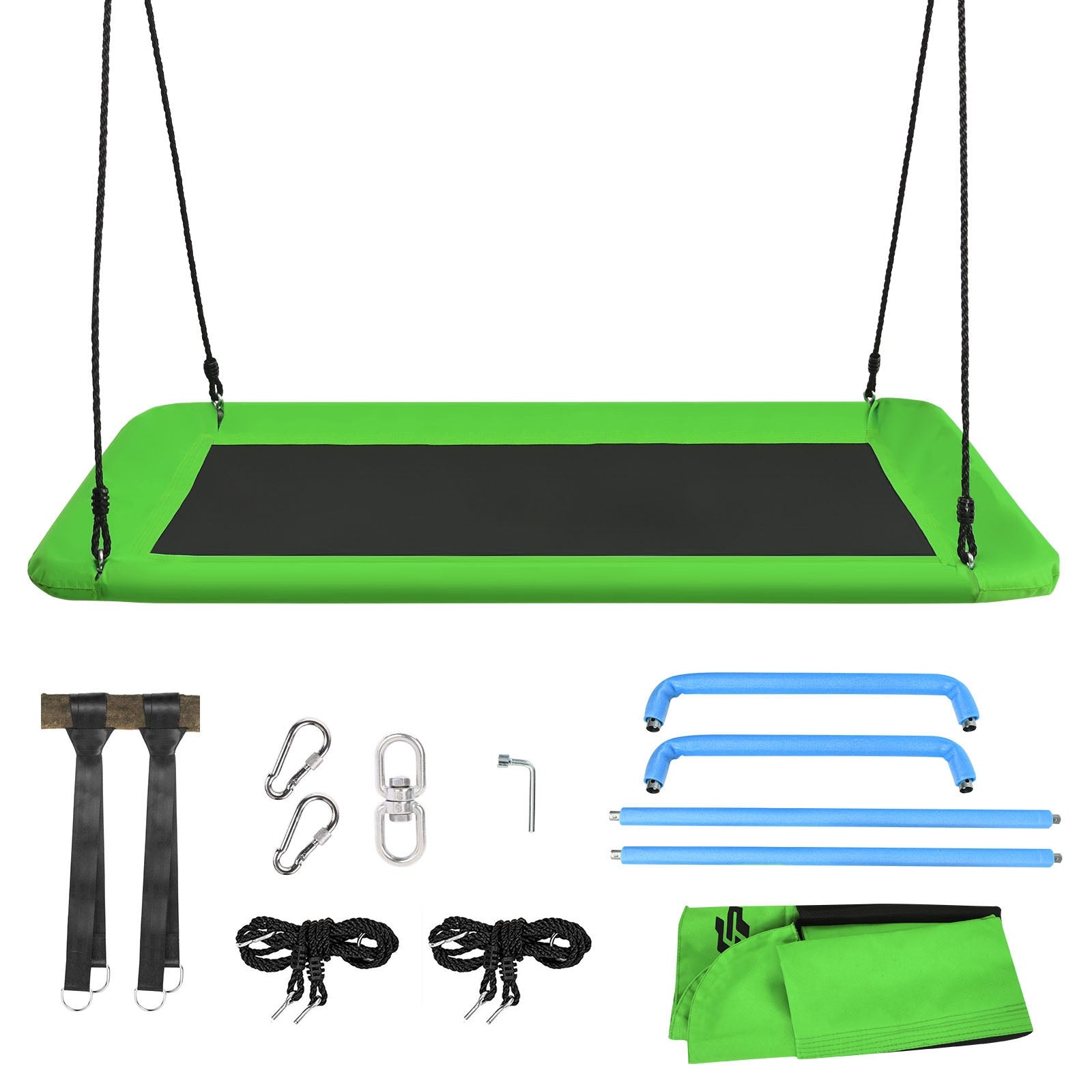 Baloiço com Cordas Reguláveis para Crianças Estrutura em Aço Impermeável para Interior Exterior Pórtico Pátio Verde 150 x 80 cm